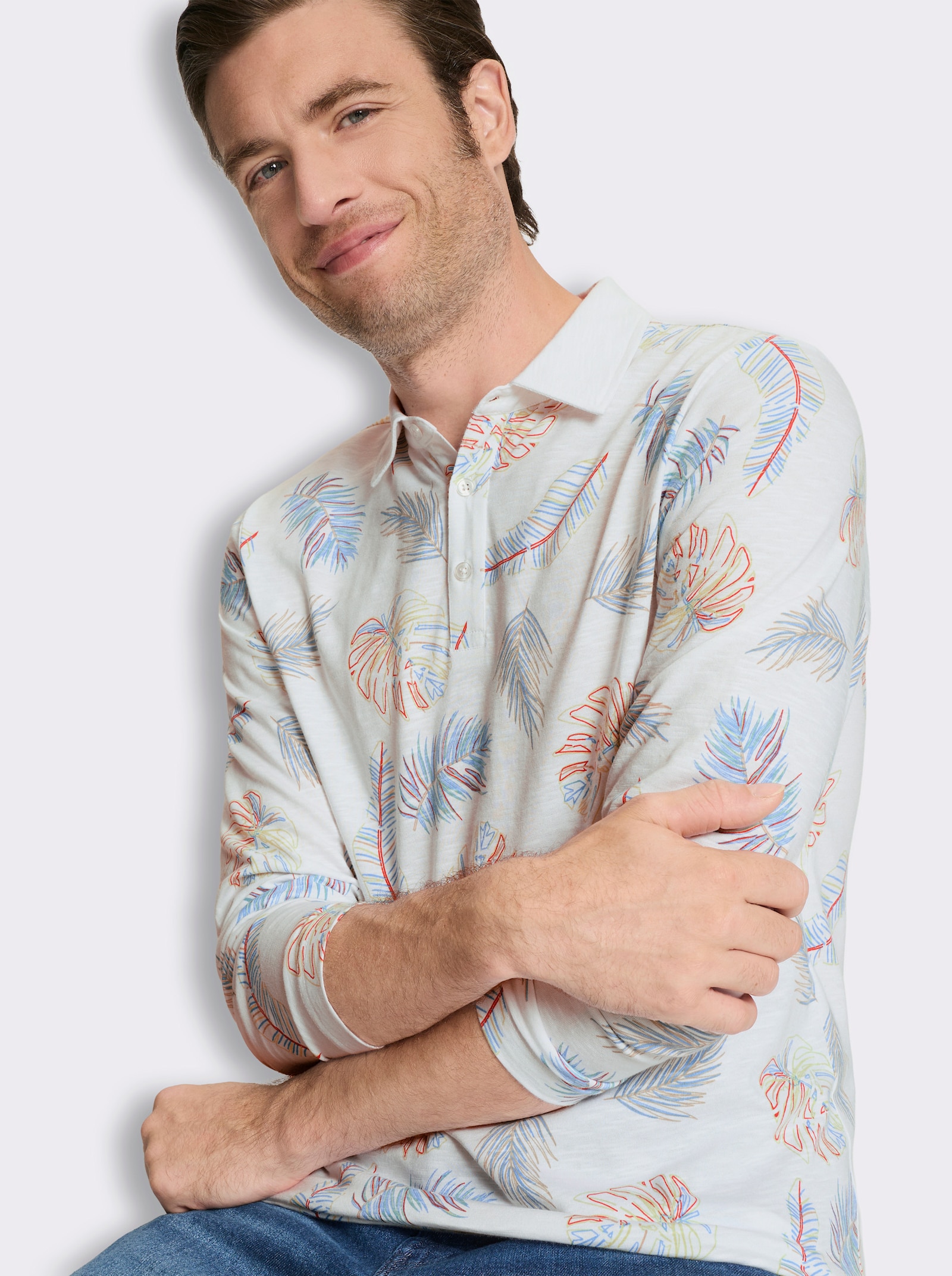 Marco Donati Langarmshirt aus Flammgarn - weiß-bedruckt