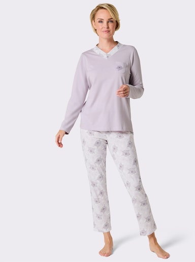 wäschepur Schlafanzug - flieder-weiß-bedruckt