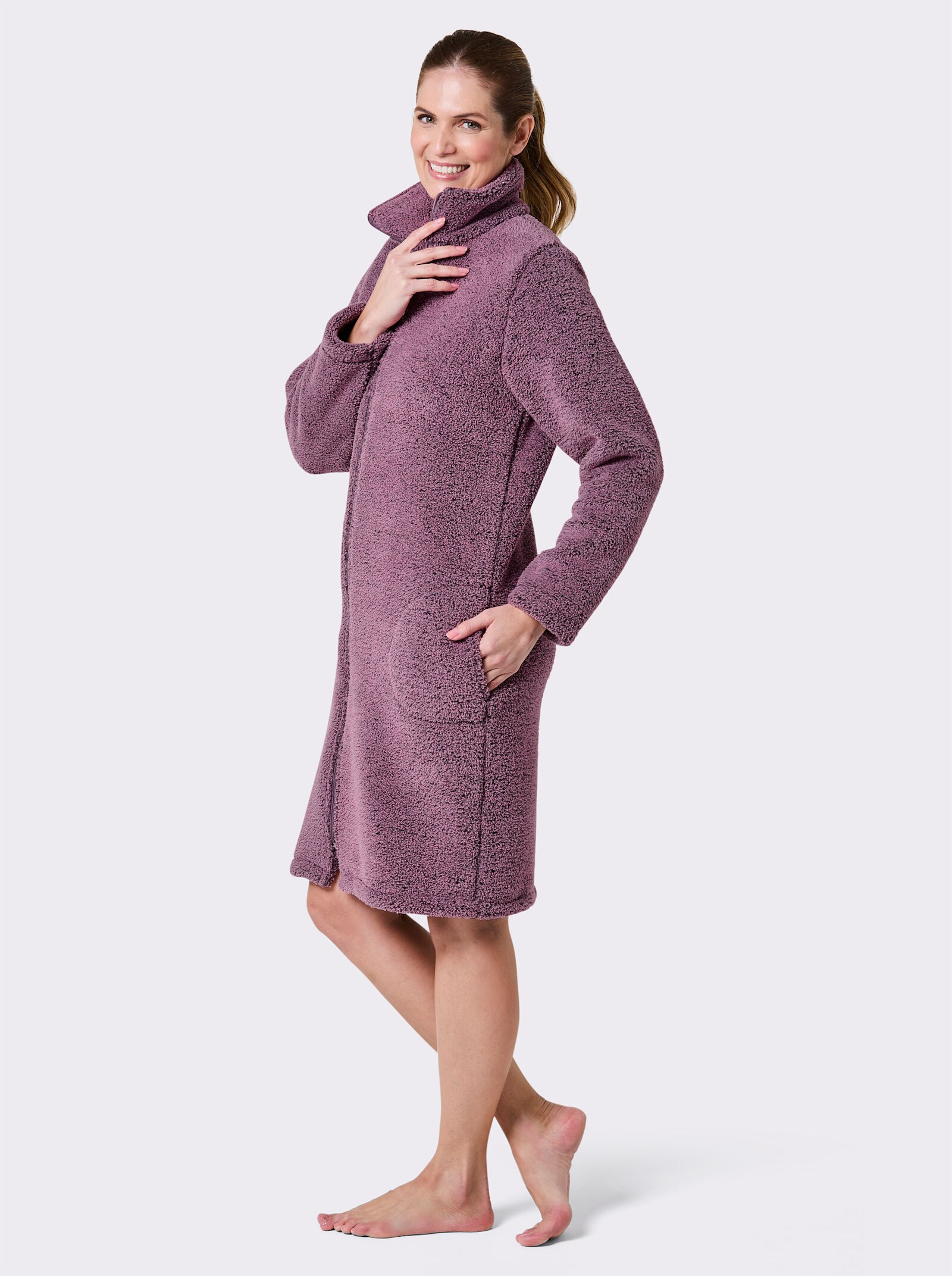 Plantier Damenbademantel aus Teddy-Fleece - altrosa-meliert