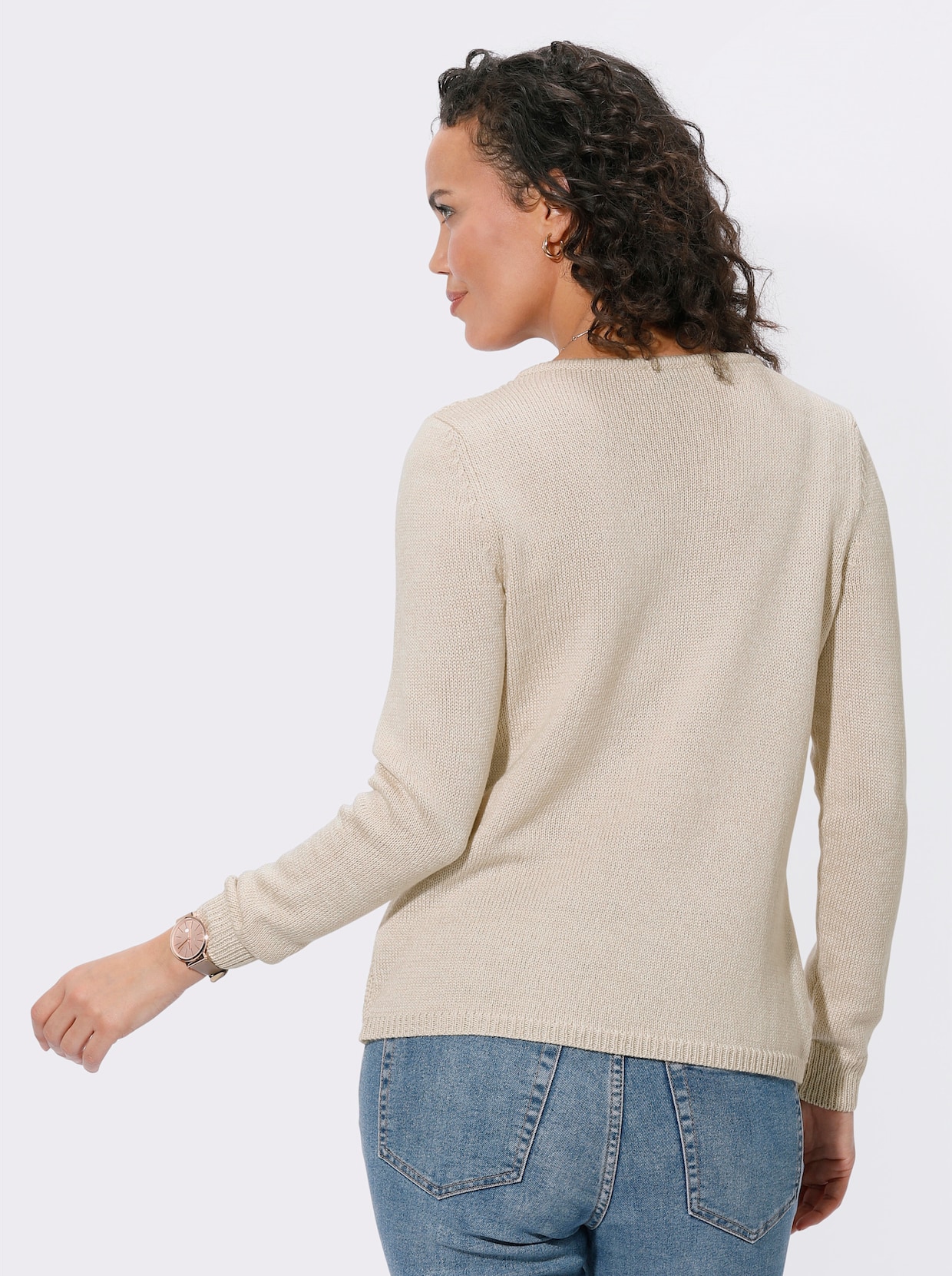 Pullover met V-hals - ivoor/ecru gemêleerd