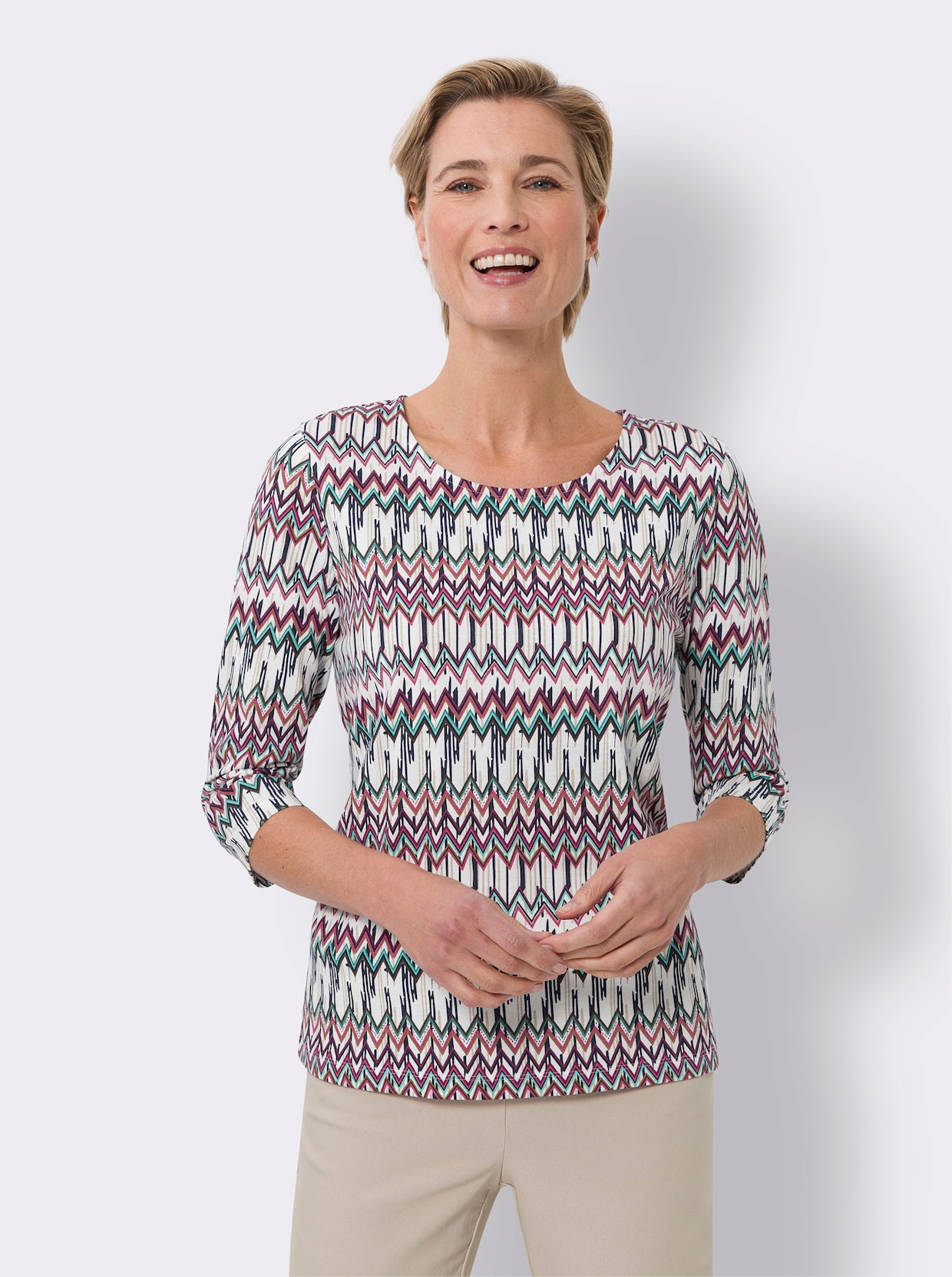 Shirt met 3/4-mouw - ecru/fuchsia geprint