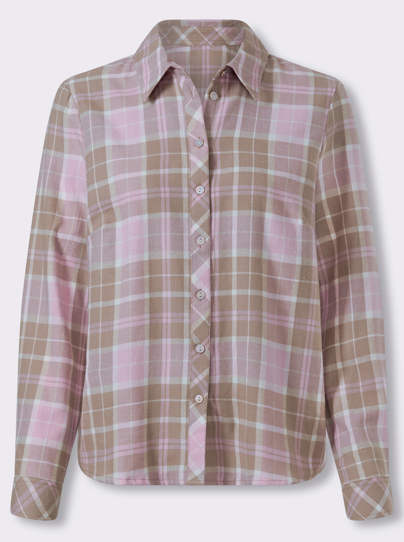 heine Flanellbluse mit Webkaro - sesam-rosé-kariert