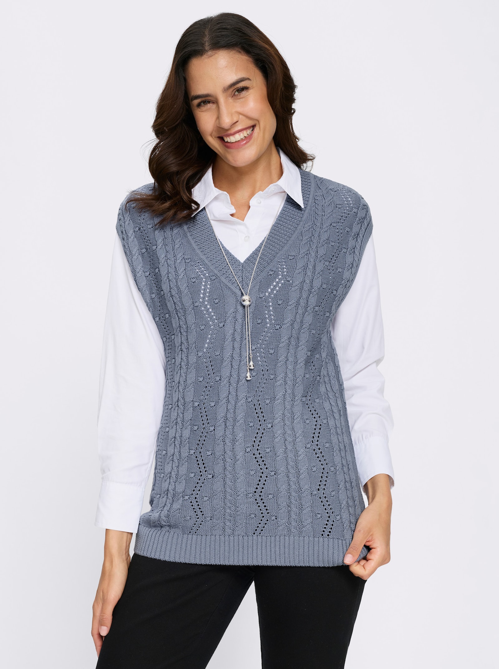 Pullunder mit Strickmuster-Mix - taubenblau