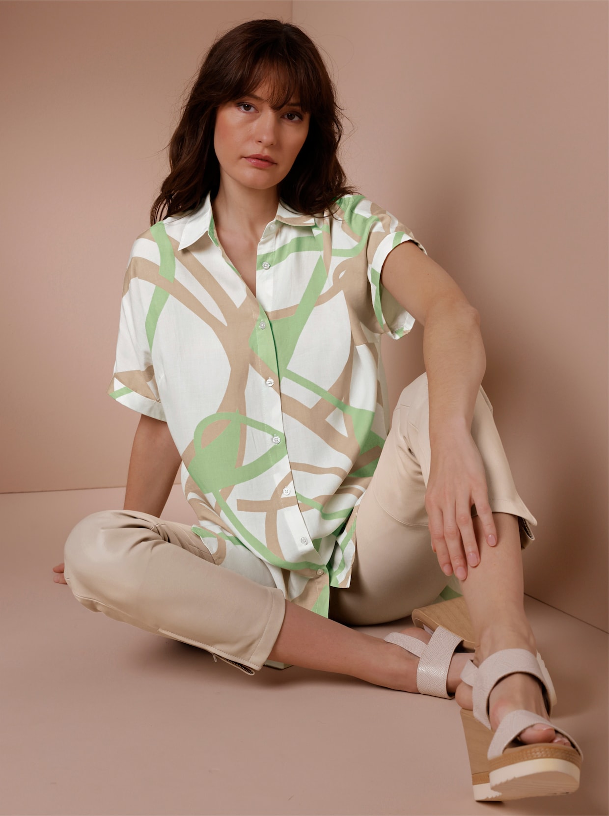 CREATION L PREMIUM Longbluse - ecru-beige-bedruckt