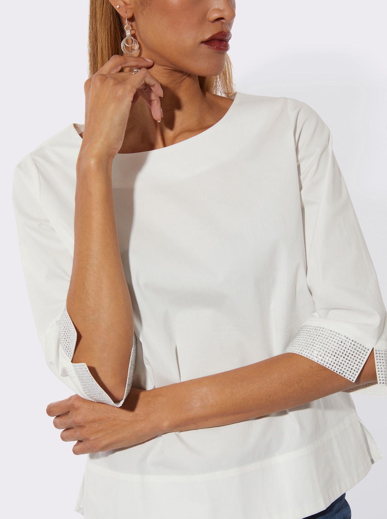 Schlupfbluse mit abgerundetem Saum - ecru