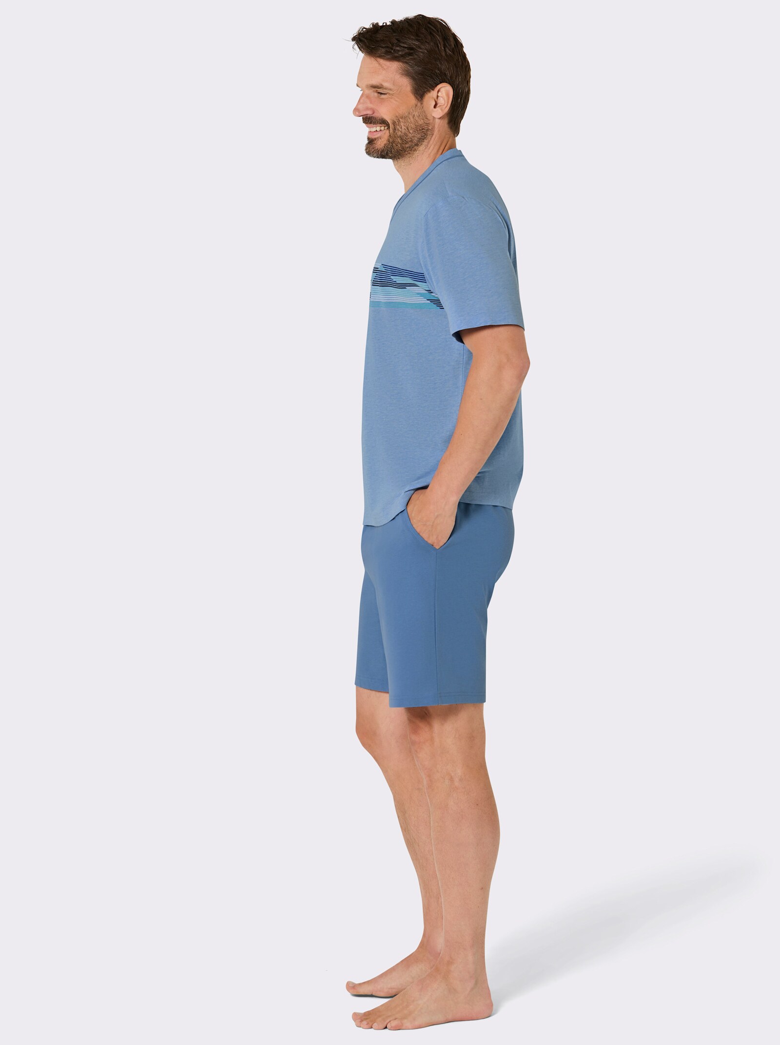 wäschepur men Shorty in Single-Jersey-Qualität - mittelblau-meliert
