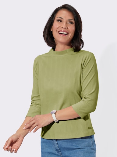 Shirt met opstaande kraag en jacquardpatroon - lindegroen