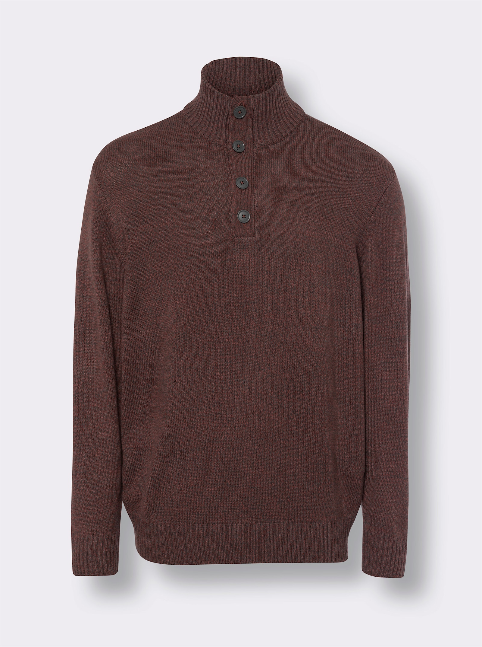 Långärmad tröja med melerad stickning - rödbrun, melerad