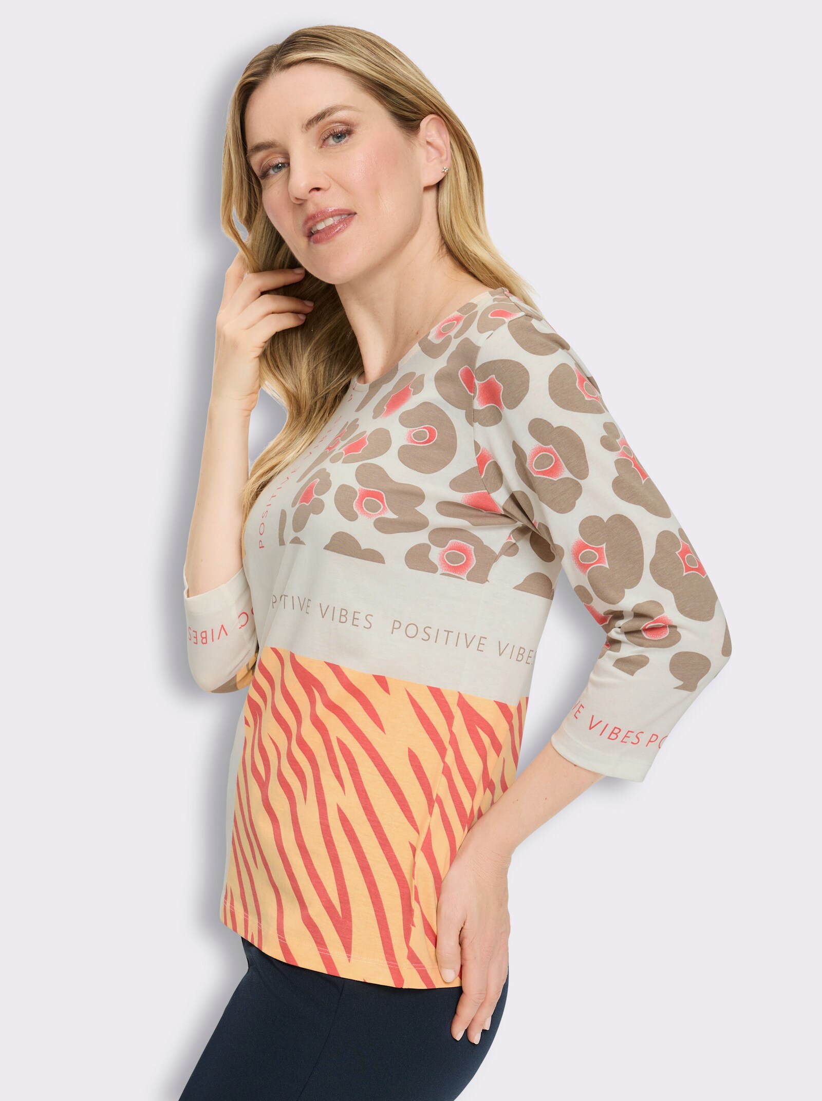 3/4-Arm-Shirt mit Patch-Print - taupe-hummer-bedruckt