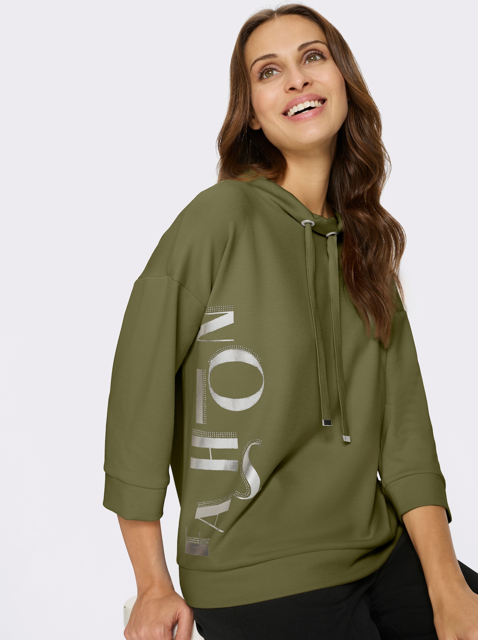 Sweatshirt mit Schriftzug - oliv