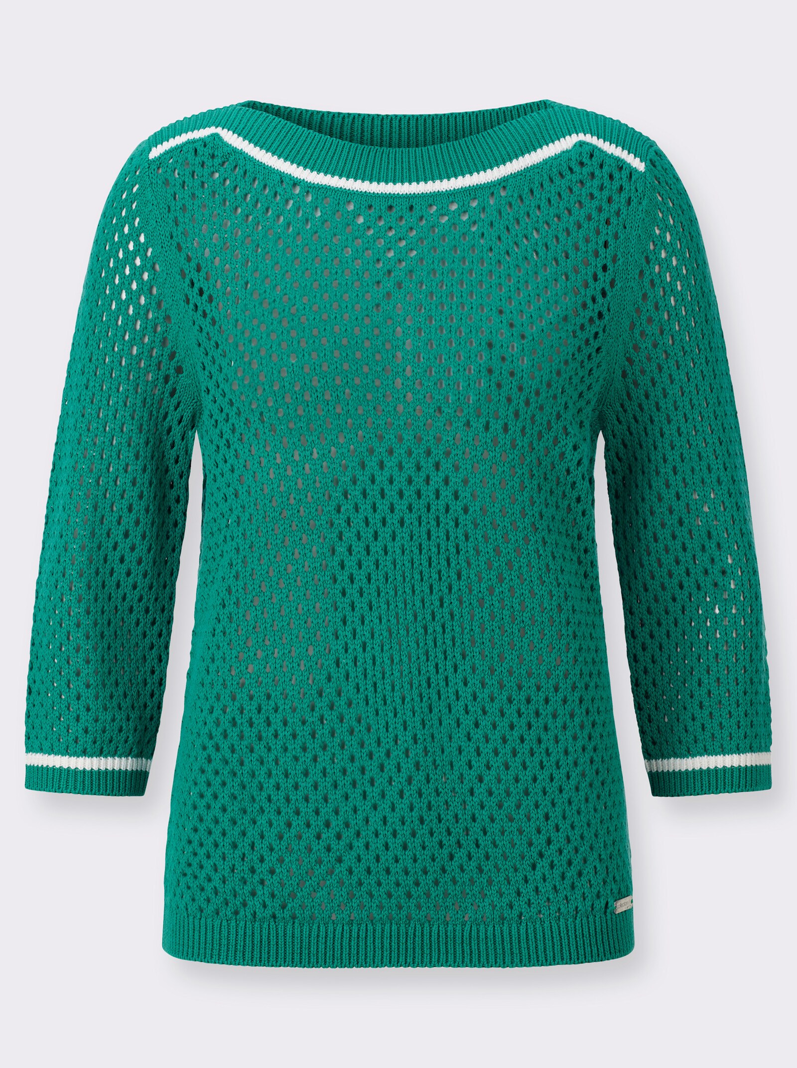 3/4-Arm-Pullover mit Ajourstrickmuster - smaragd