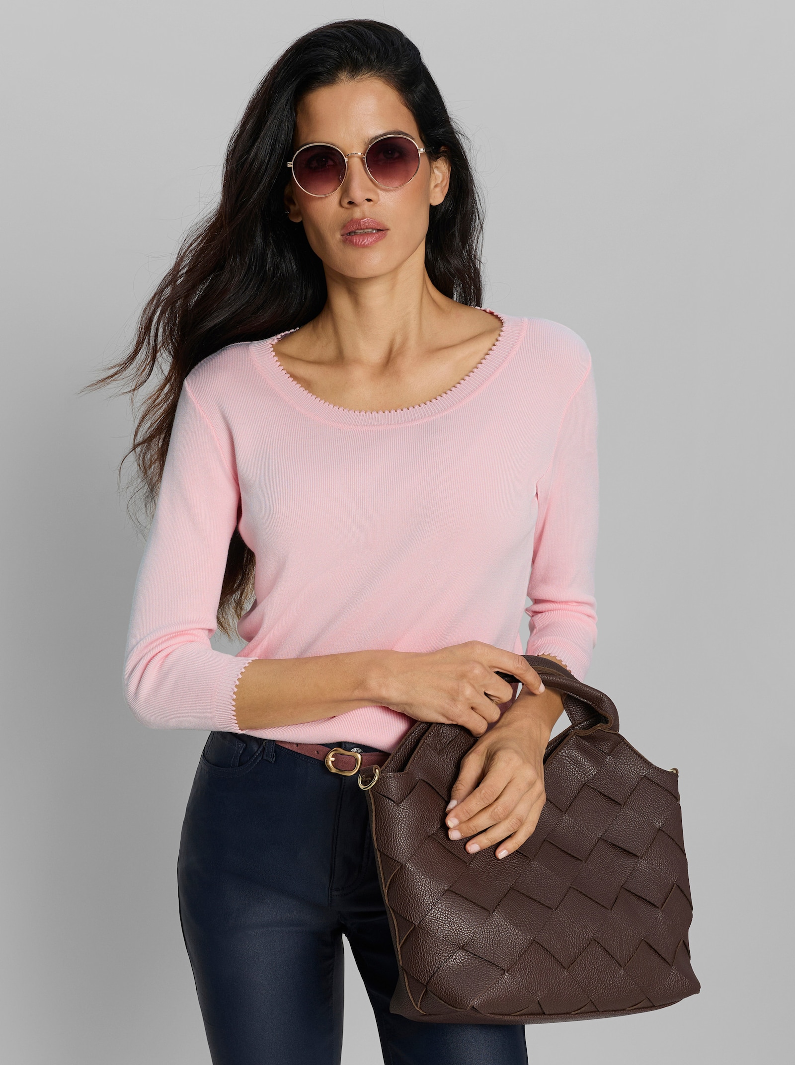 heine 3/4-Arm-Pullover mit Mäusezähnchen - hellrosé