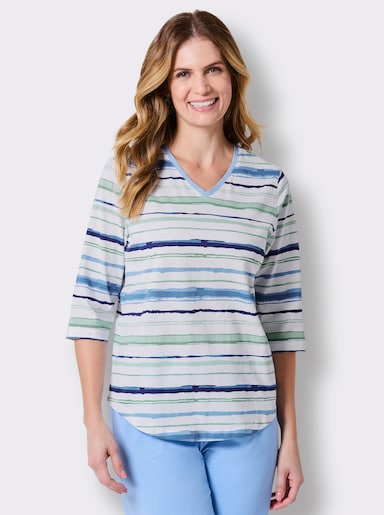 wäschepur Schlafanzugshirt mit Streifen - himmelblau-weiß-gestreift