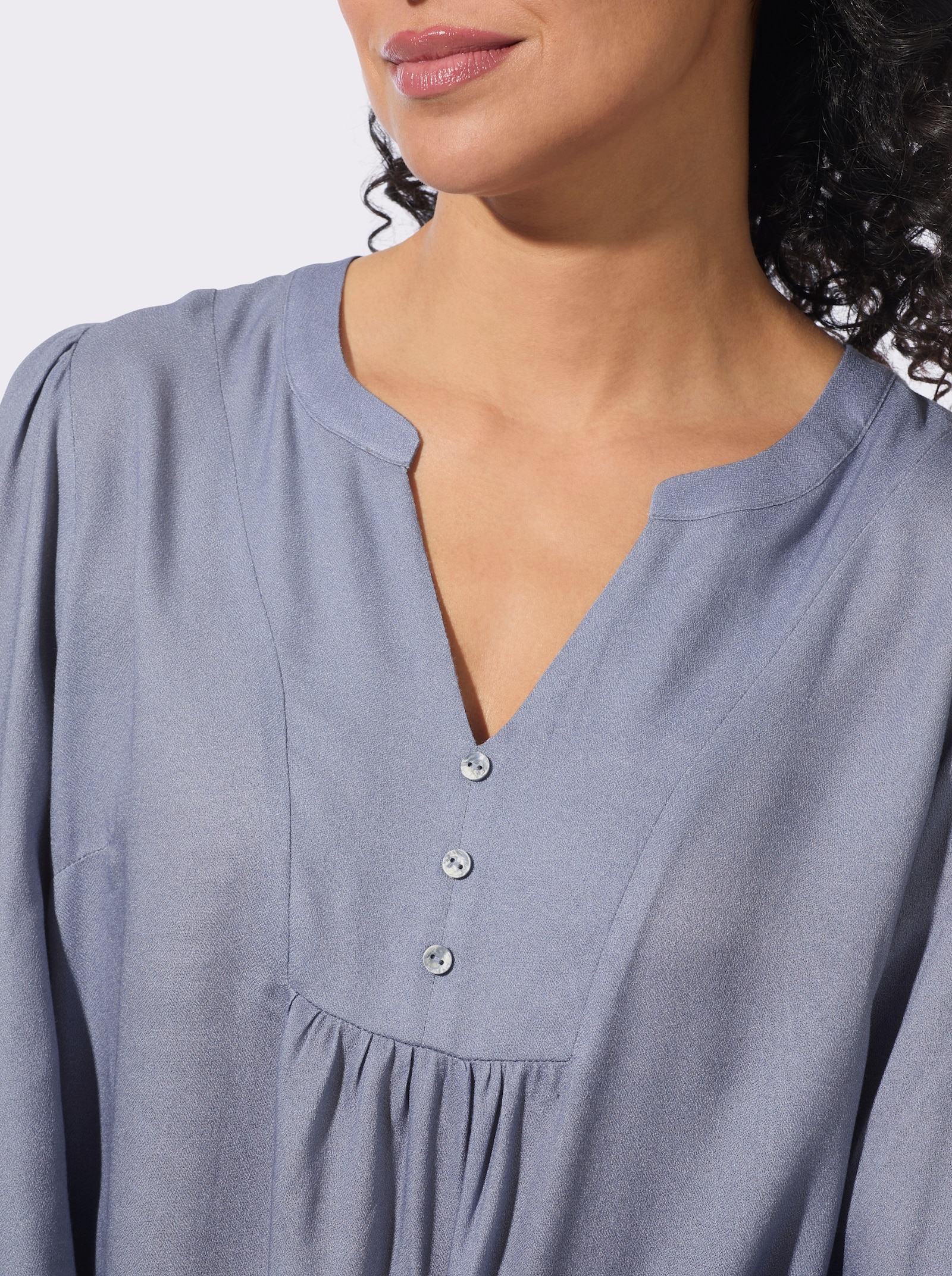 Longbluse in Crêpe-Qualität - taubenblau