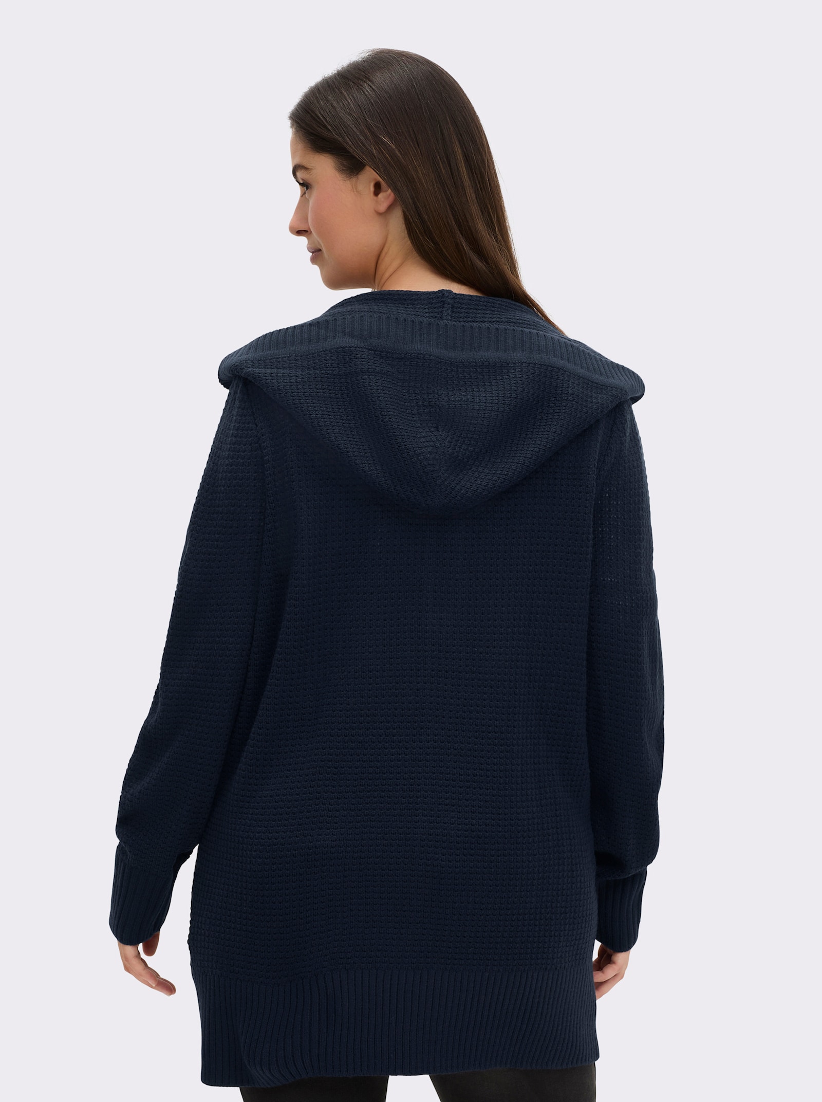 Kapuzenstrickjacke mit Känguru-Taschen - marine