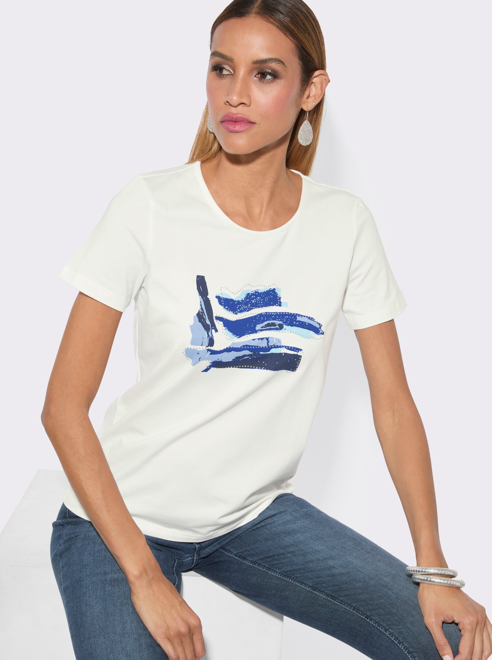 Rundhalsshirt mit platziertem Druck - ecru