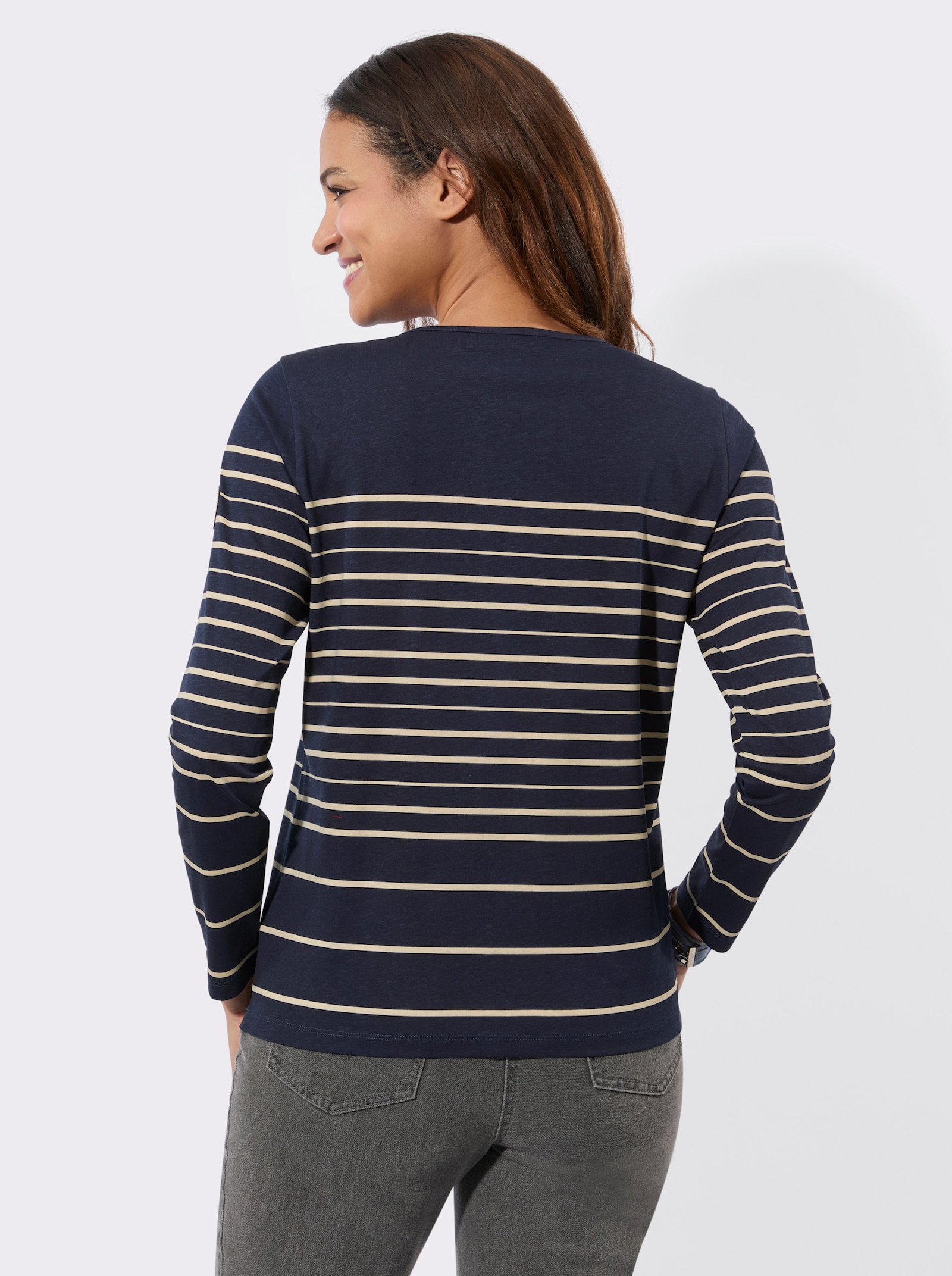 Langarmshirt mit Ringelmuster - marine-sand-geringelt