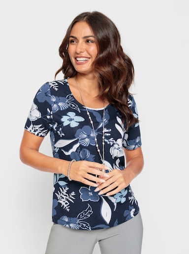Print-Shirt mit Blüten-Druck - marine-jeansblau-bedruckt
