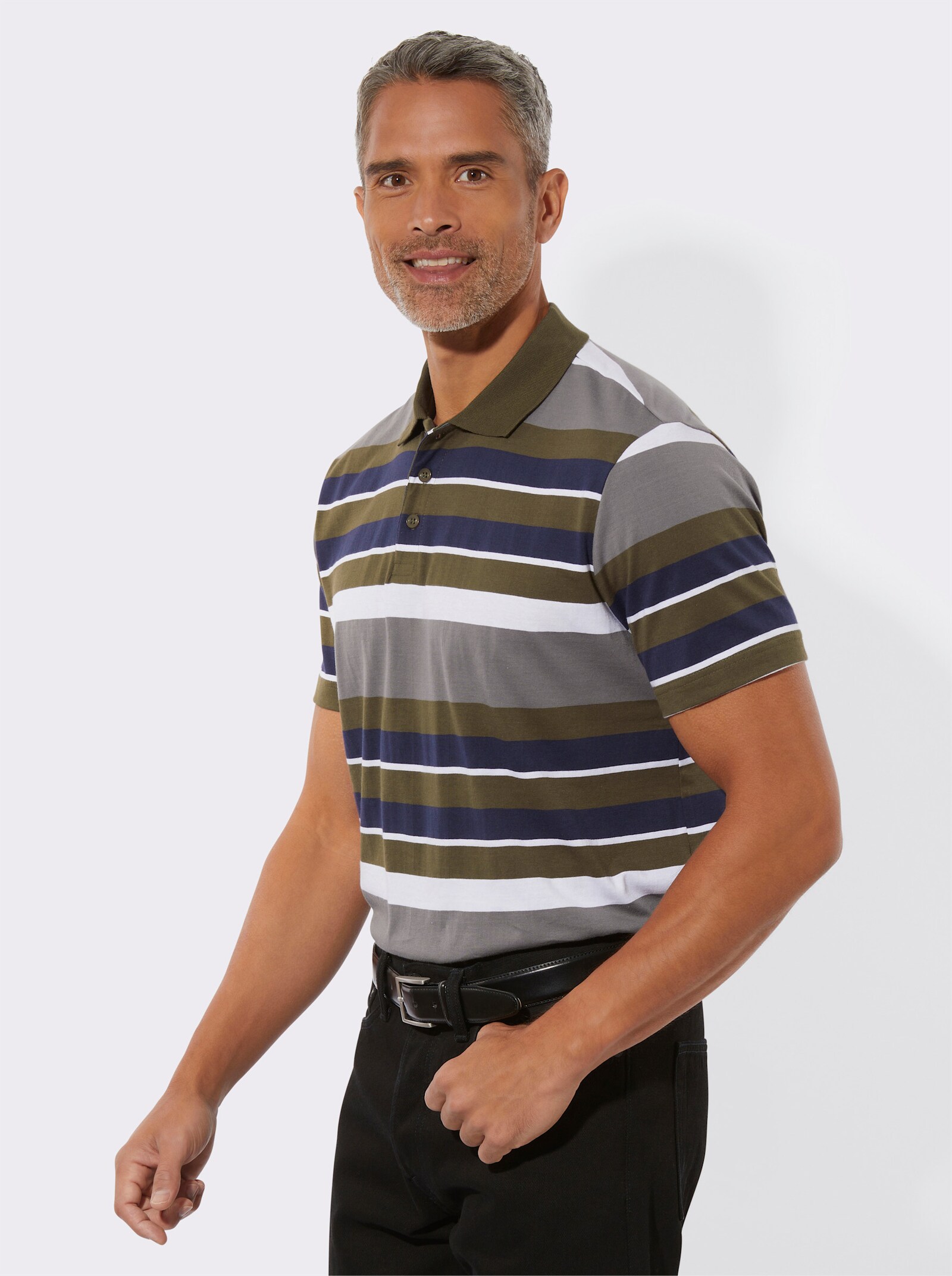 Polokošile s proužkovaným vzorem - olivová-bílá-proužek