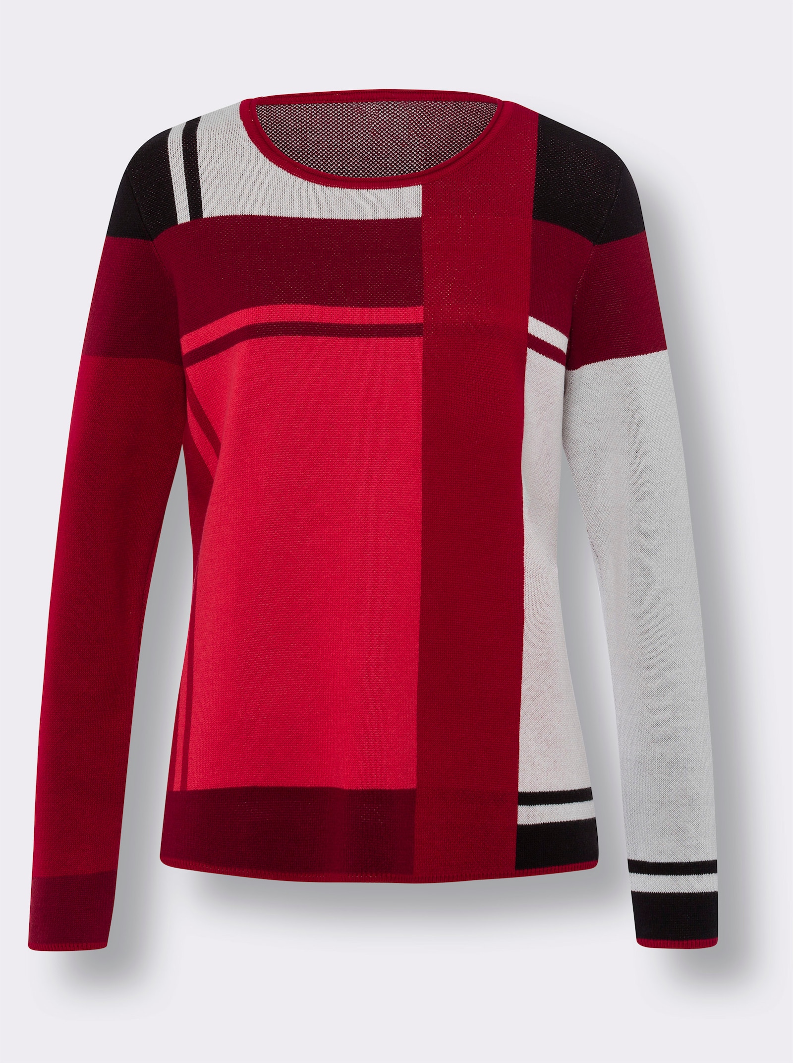 heine Jacquardpullover im Colour-Blocking - rot-schwarz-gemustert