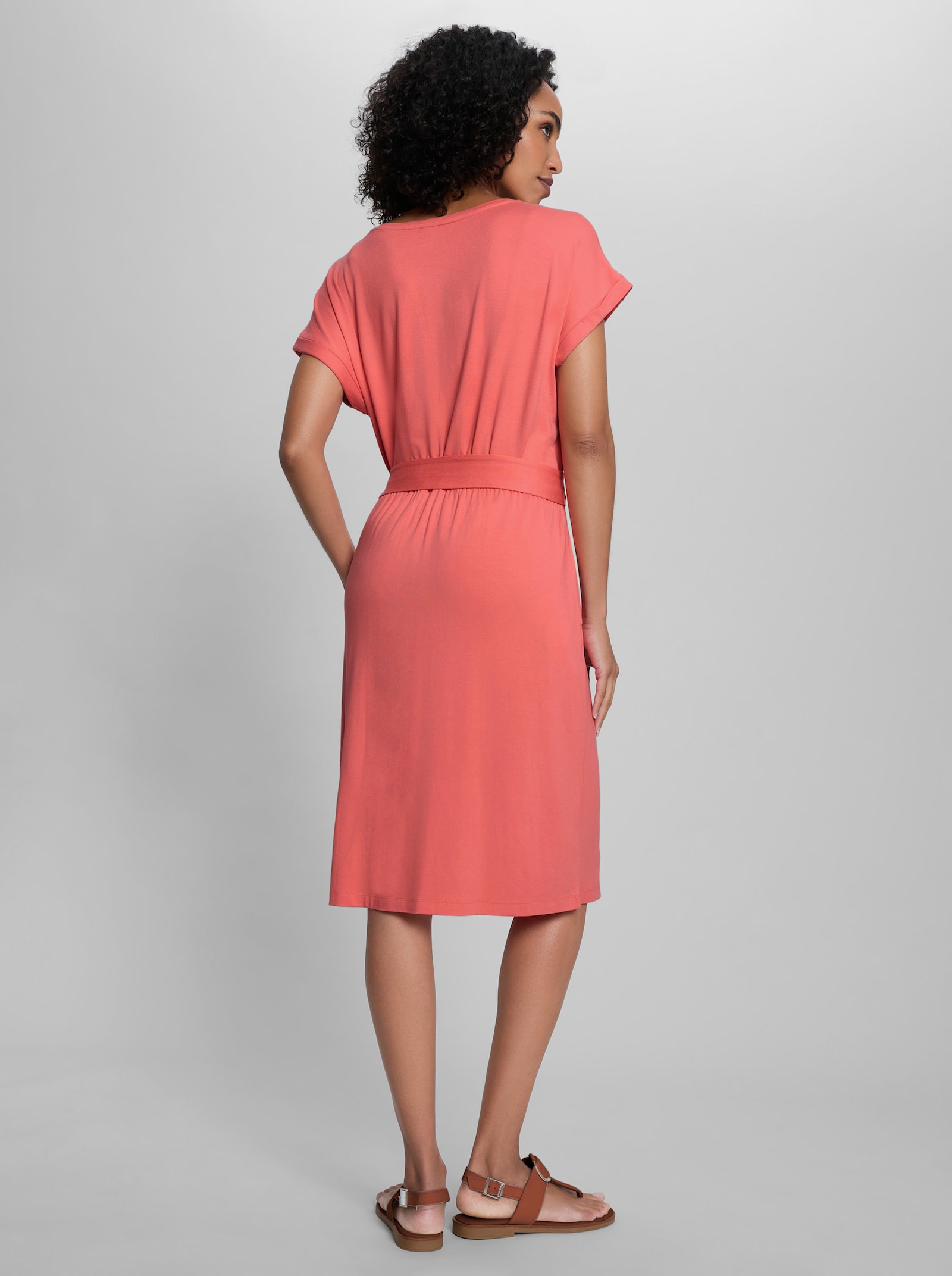 heine Jerseykleid mit Bindegürtel - koralle