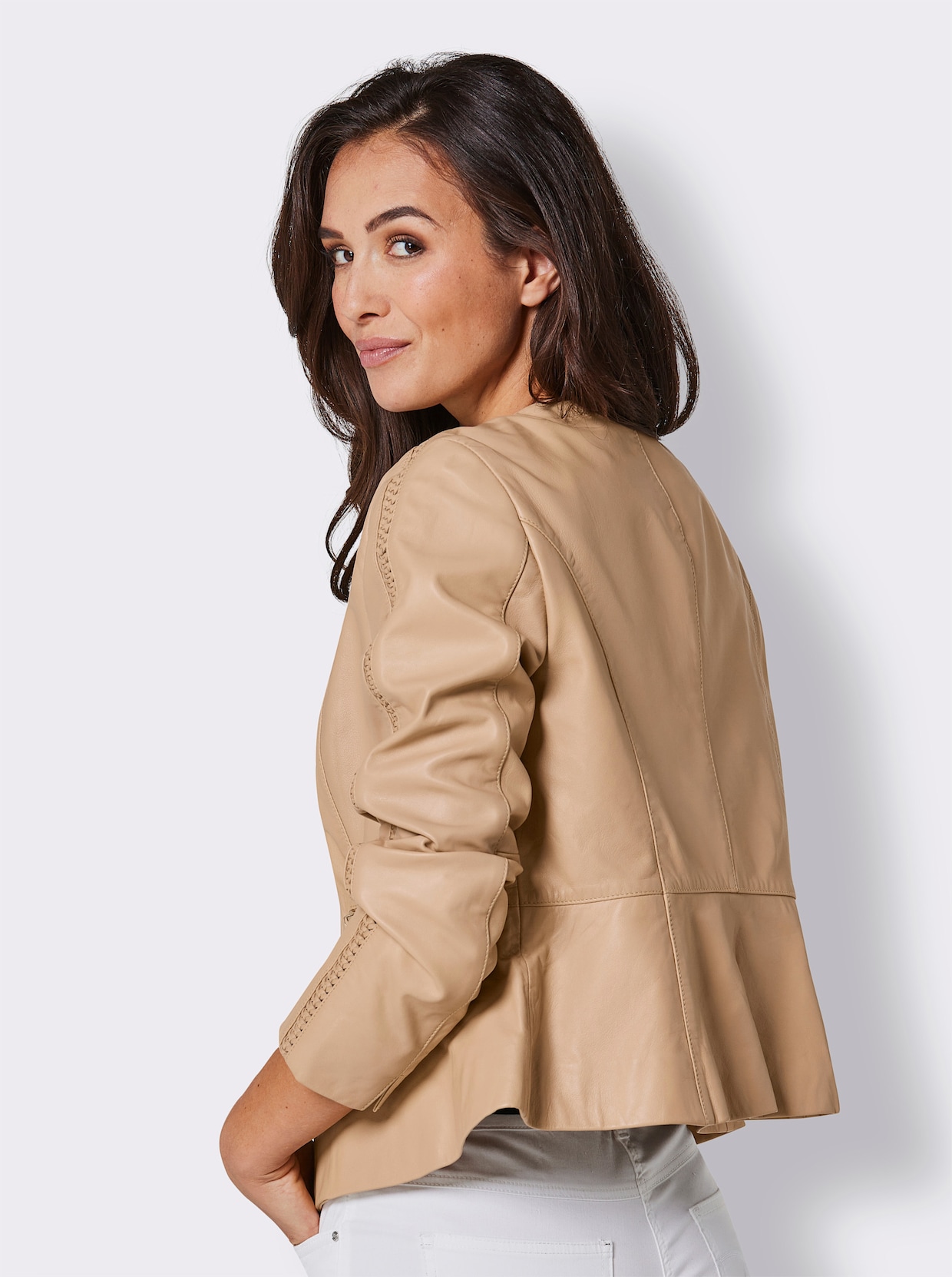 CREATION L PREMIUM Blazer en cuir d'agneau nappa - couleur chamois