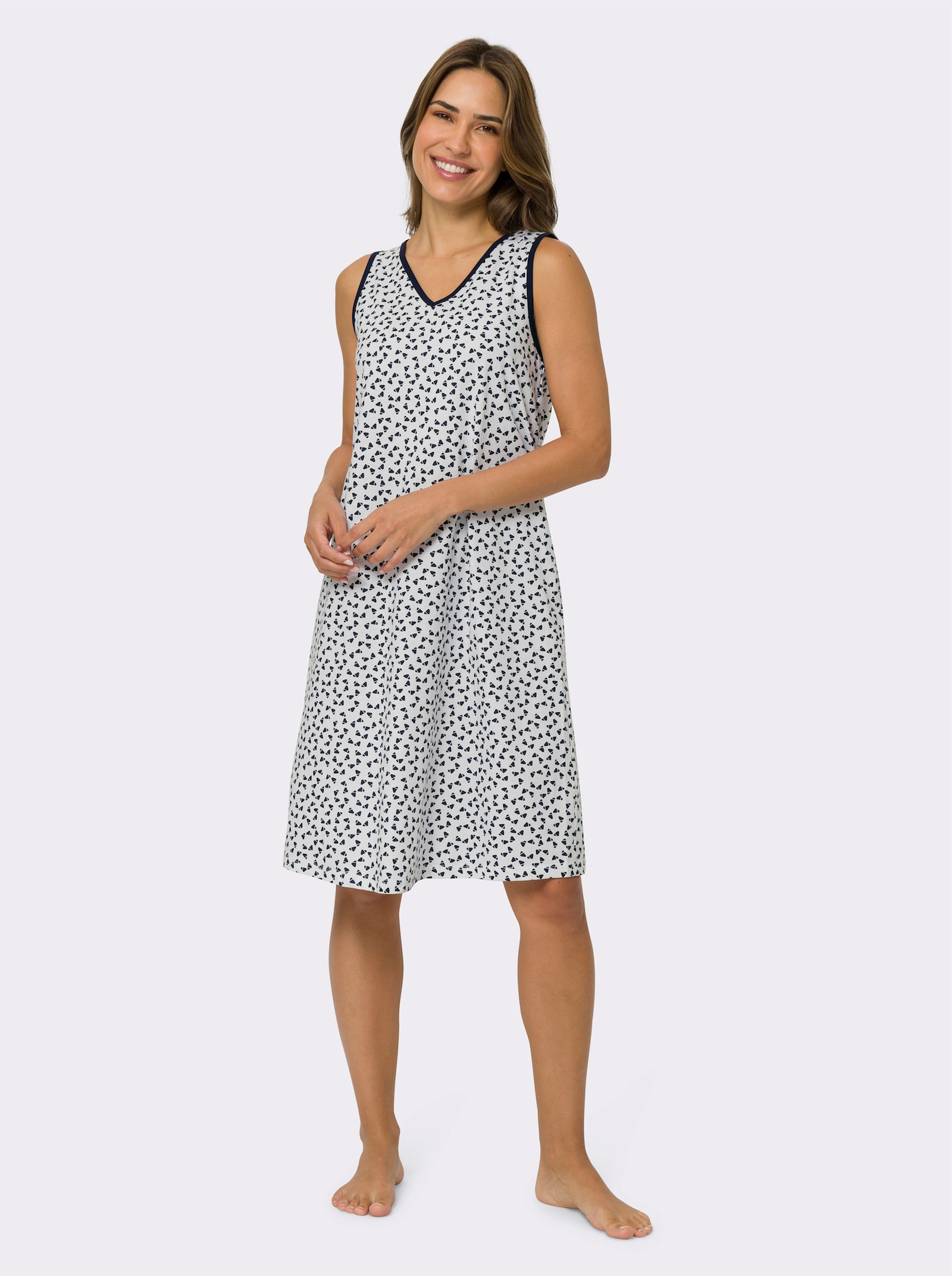 Noční košile do A - bílá-námořnická modrá-potisk