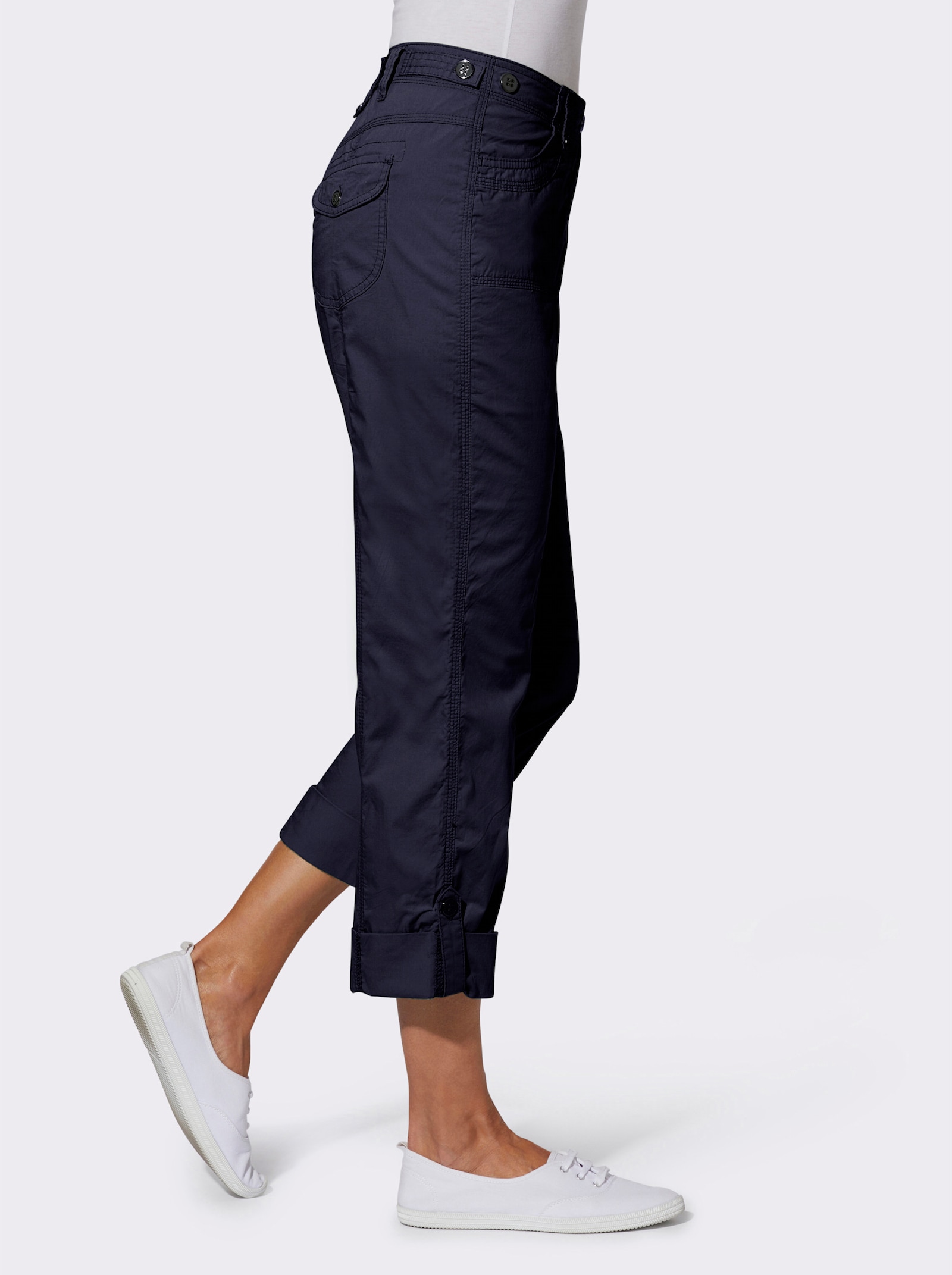 Baumwollhose mit krempelbaren Beinen - marine