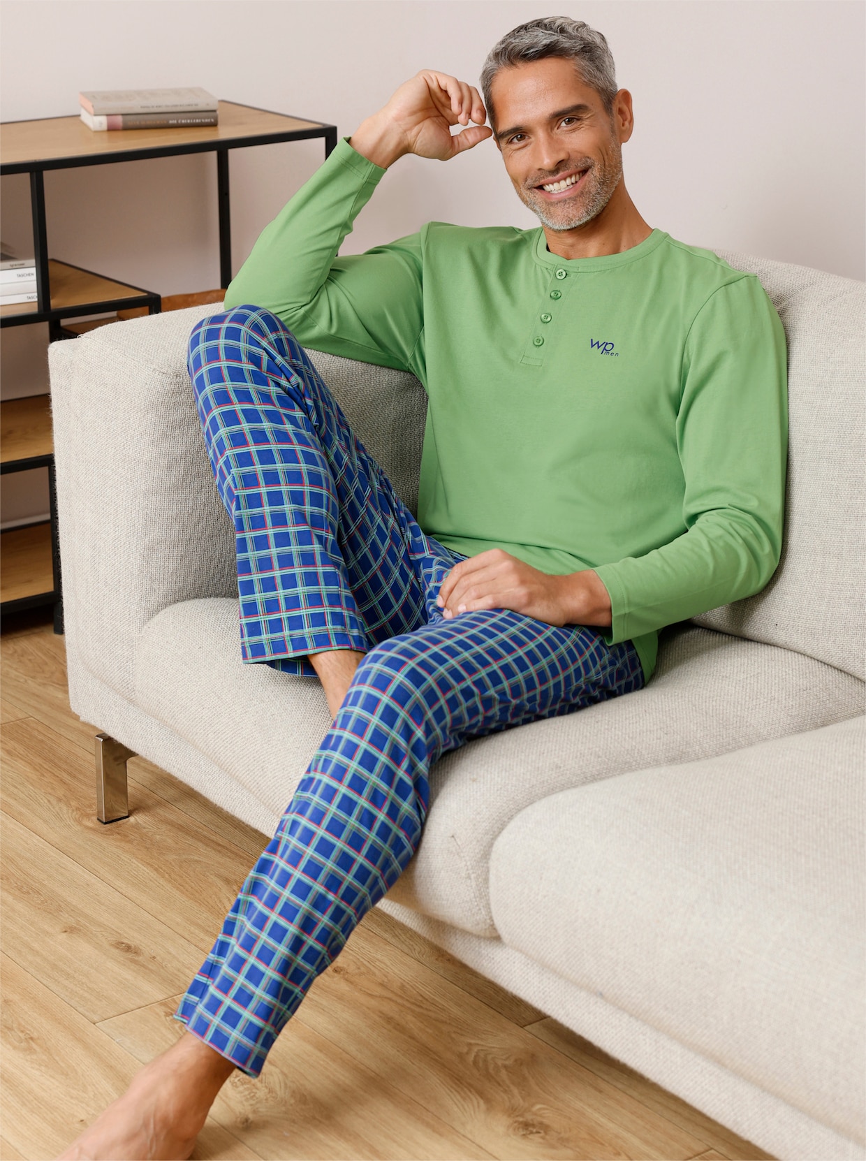 wäschepur men Hose lang - royalblau-kirsche-kariert