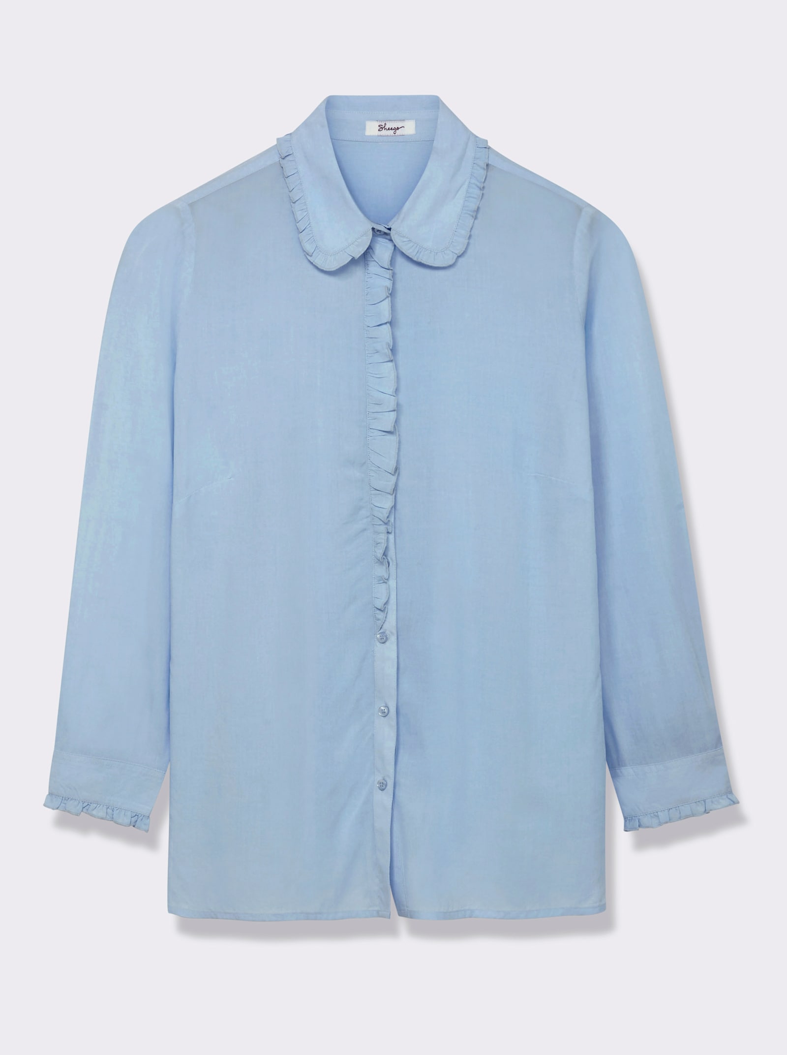 sheego Hemdbluse mit gerüschter Knopfleiste - hellblau