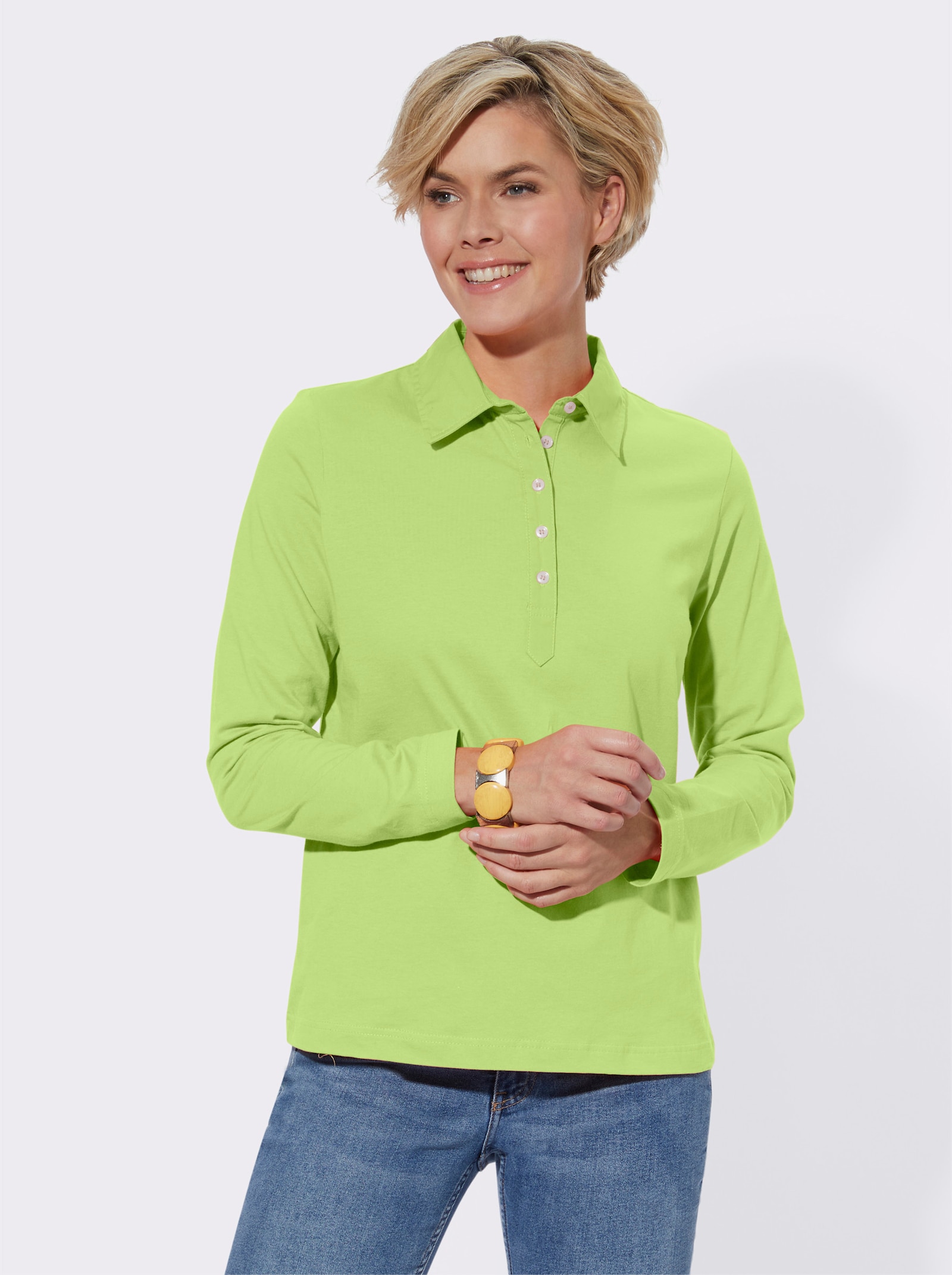Poloshirt met lange mouwen van puur katoen - pistache