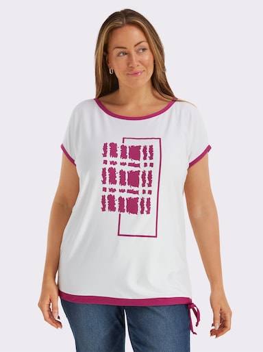Print-Shirt mit U-Boot-Ausschnitt - ecru-magenta-bedruckt