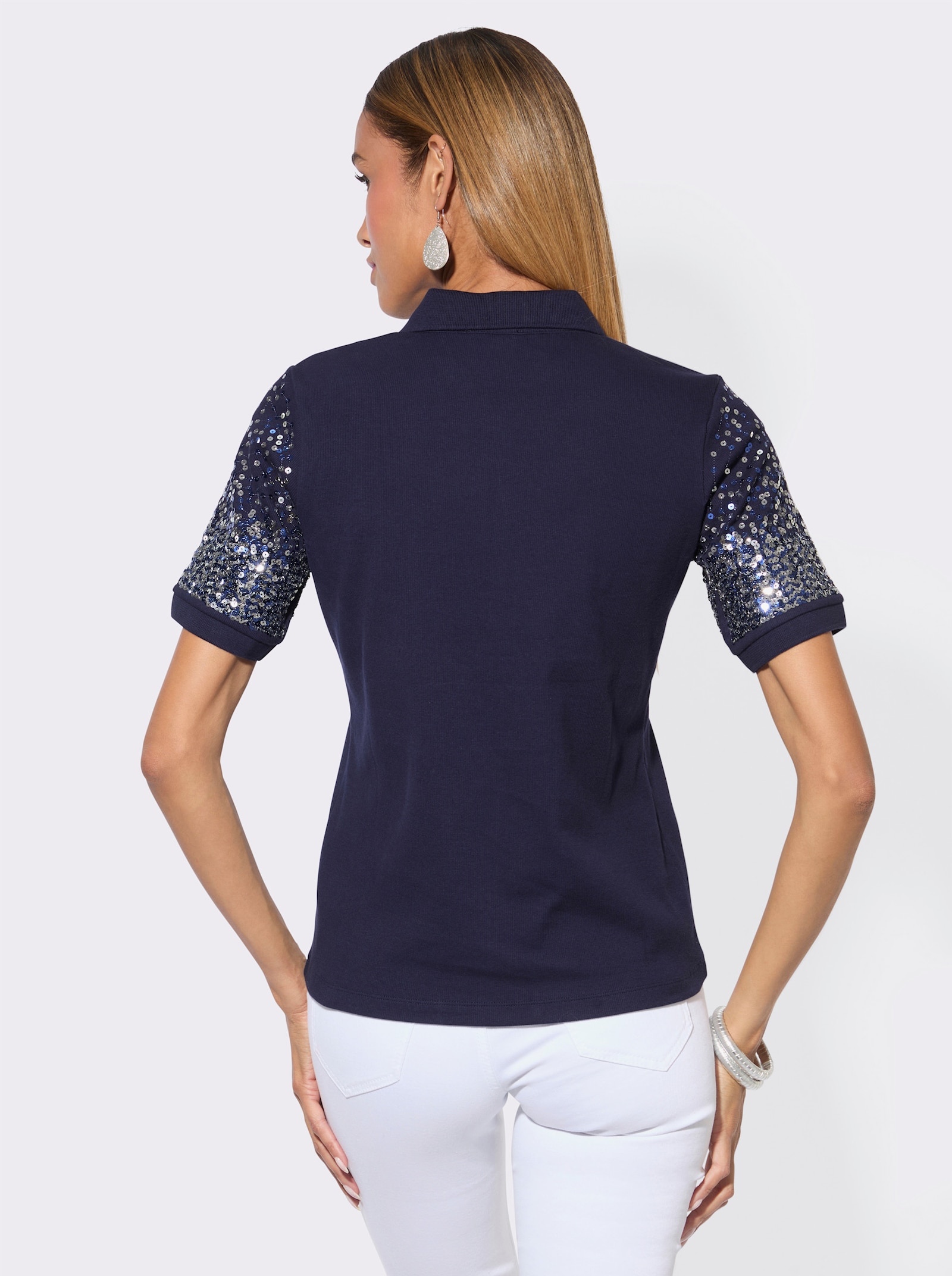 Poloshirt mit Pailletten-Dekor - marine