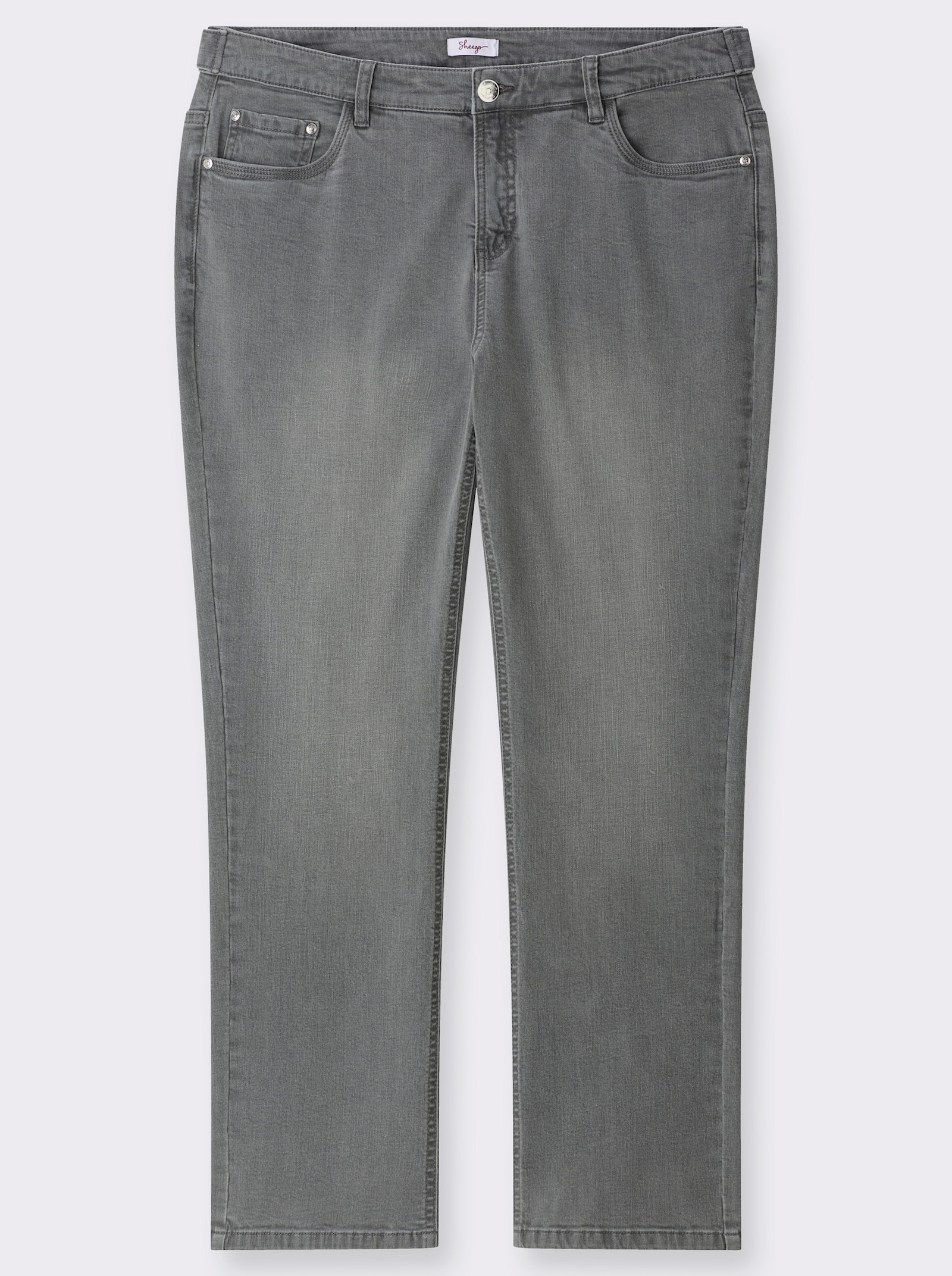 sheego Gerade Jeans mit Deko-Knopf und Riegel am Bund - grey denim