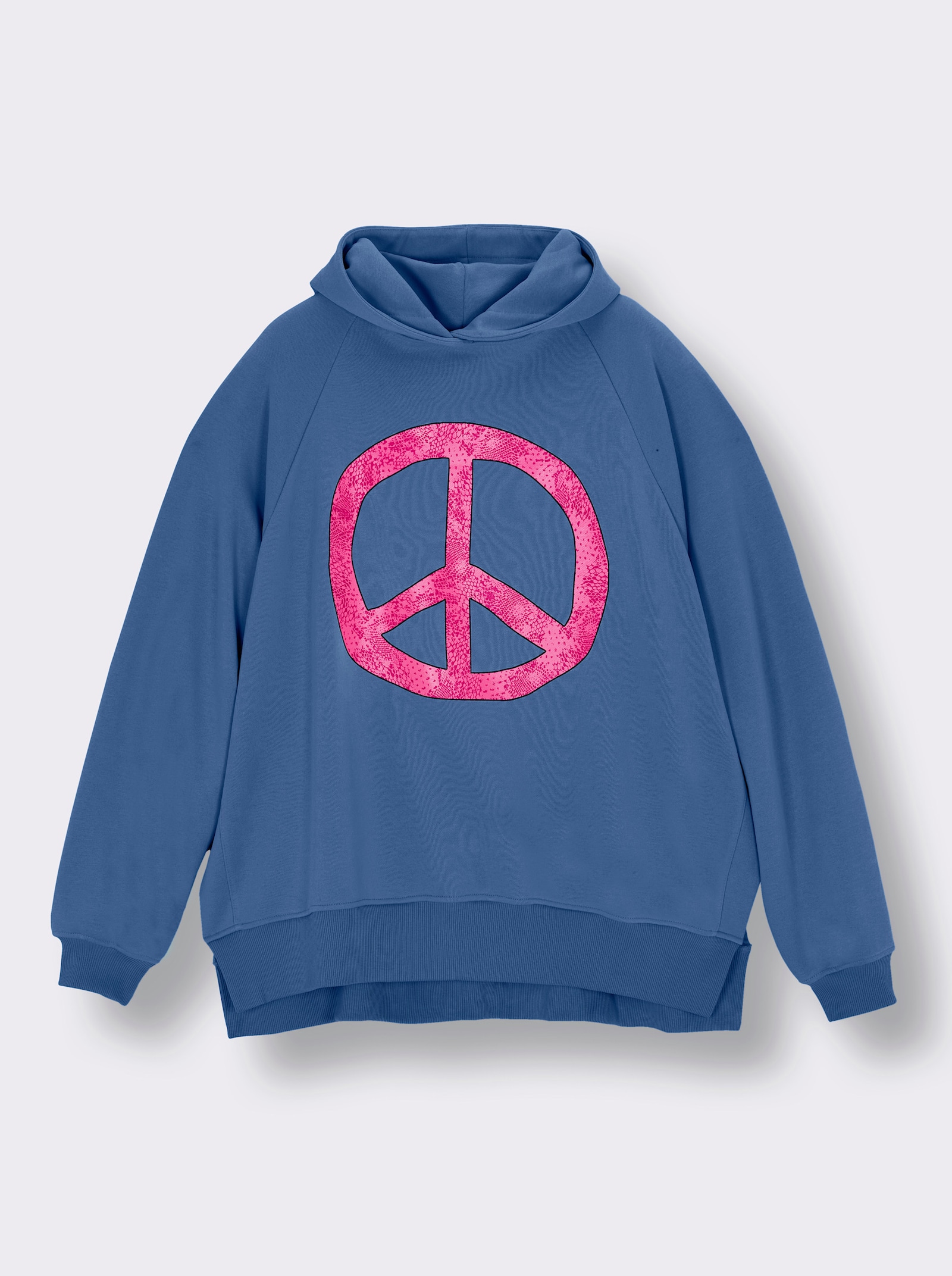sheego loves miss goodlife Kapuzensweatshirt mit Neon-Print vorn - royalblau-pink-bedruckt