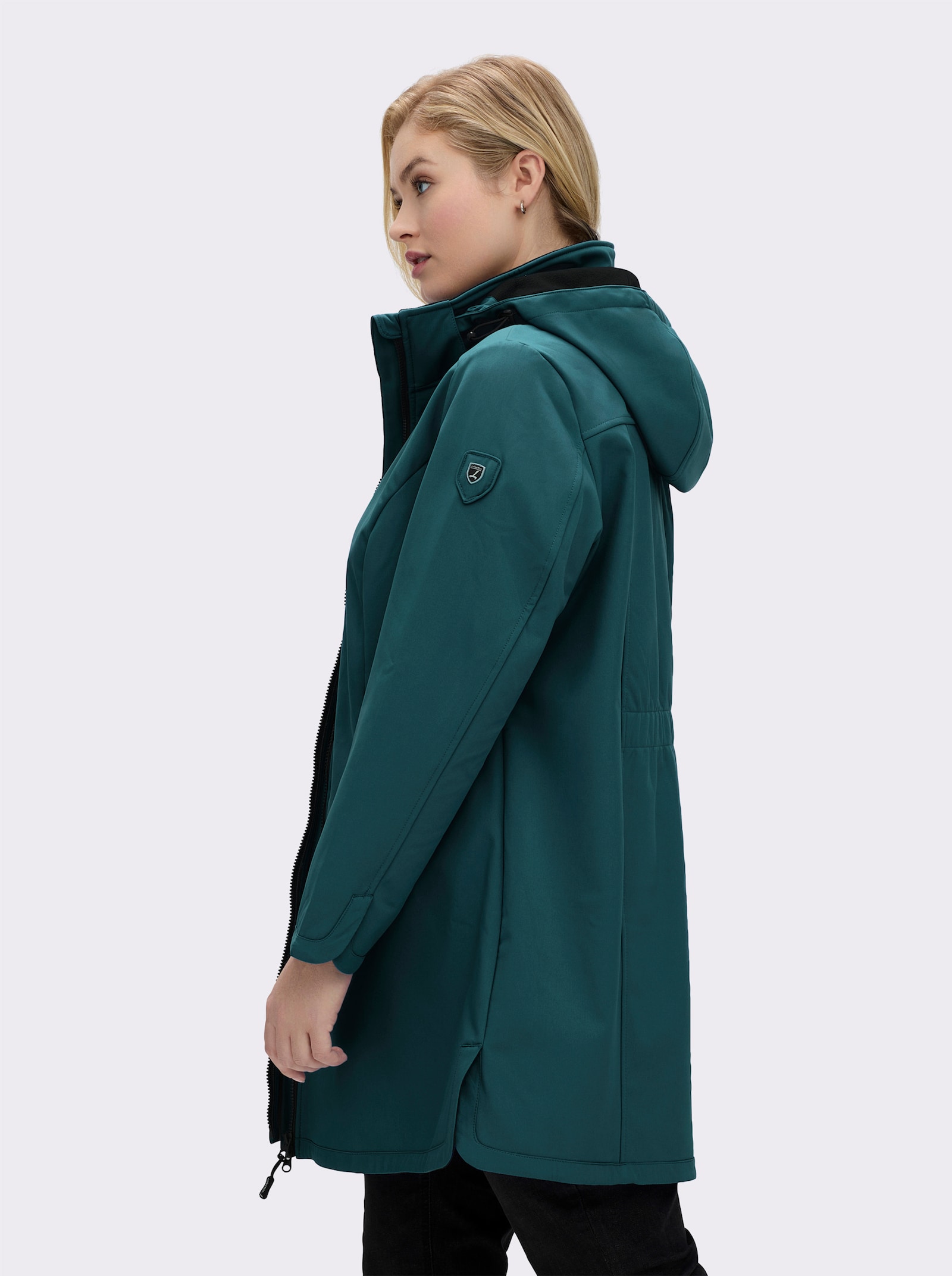 Softshelljacke mit Gummizug im Rücken - petrol