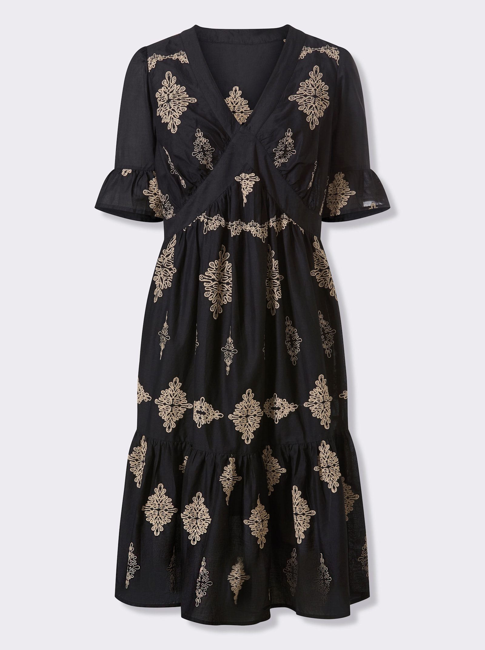 heine Baumwollkleid mit floralem Druck - schwarz-beige-bedruckt