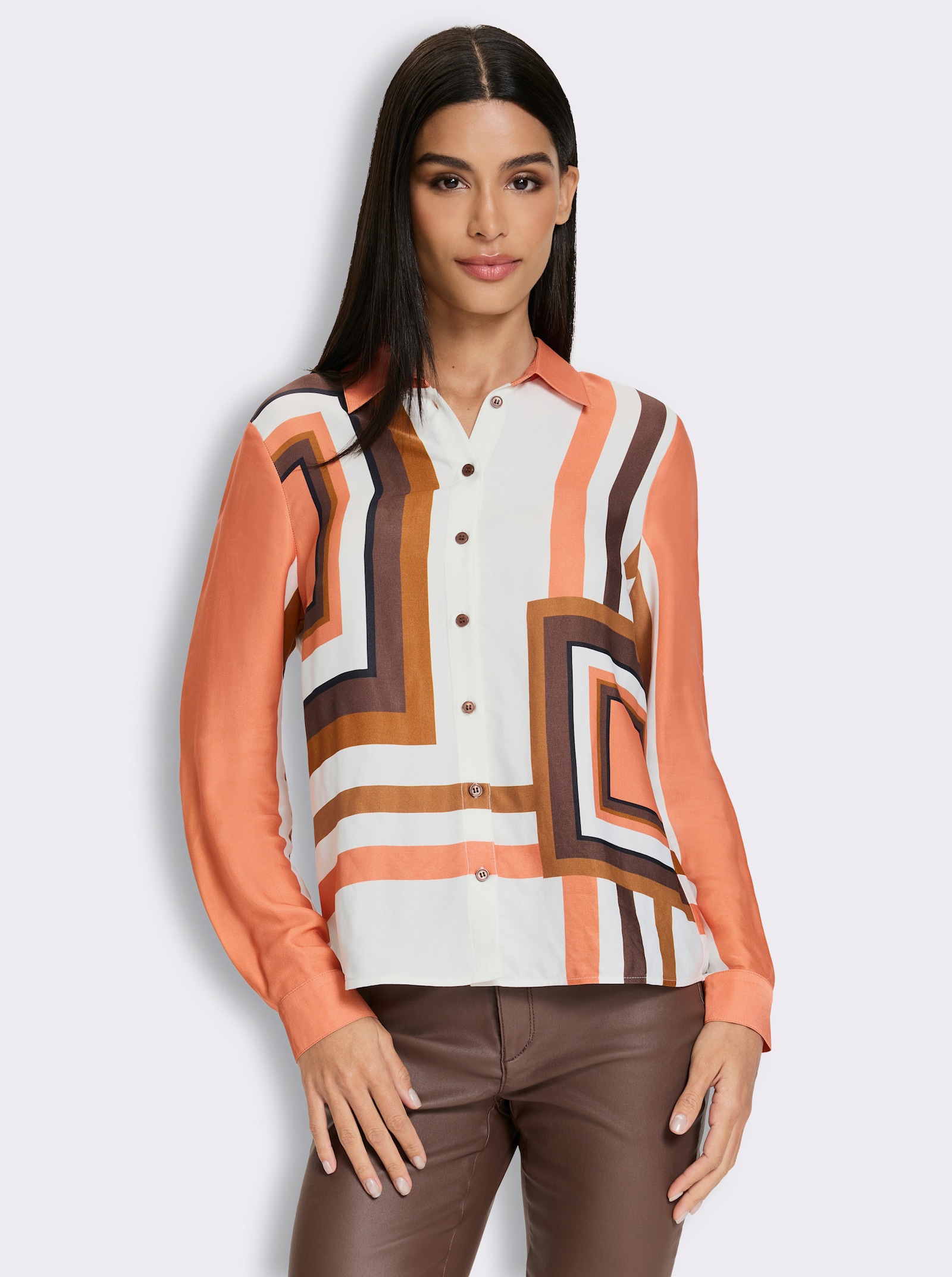 heine Druckbluse mit grafischem Dessin - cognac-schoko-bedruckt