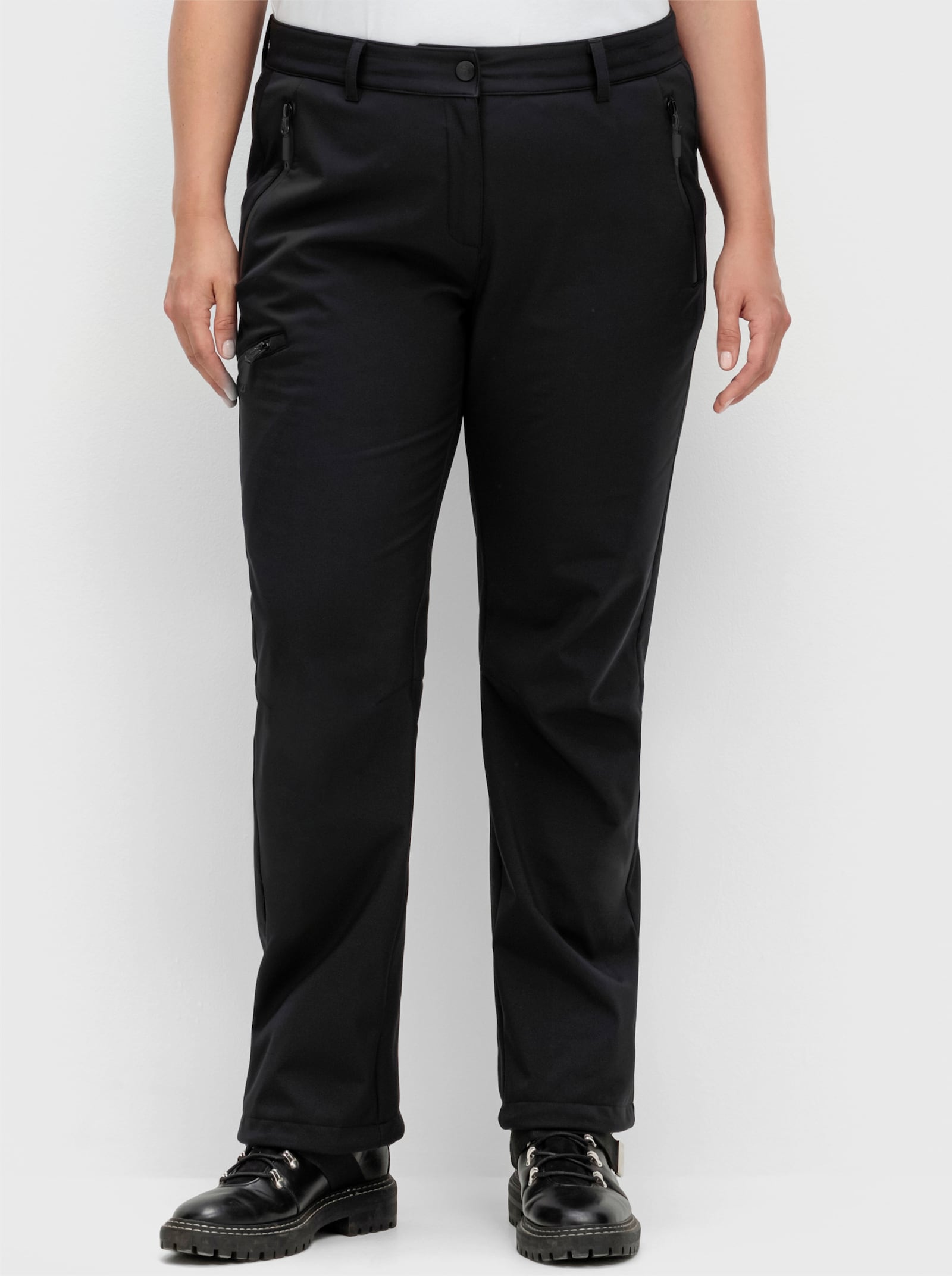 sheego Softshell-broek met fleecevoering - zwart