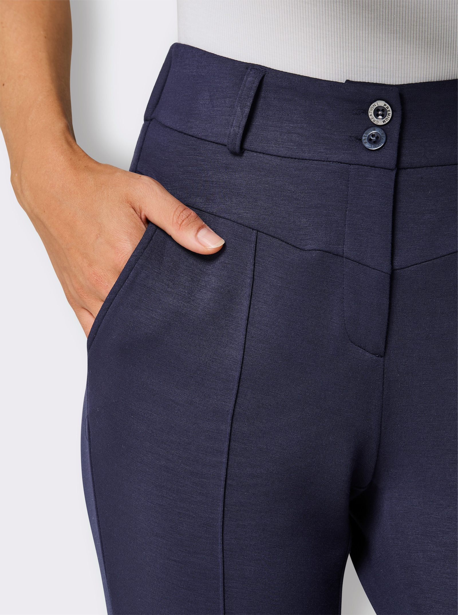 CREATION L PREMIUM Jerseyhose mit Biesen - marine