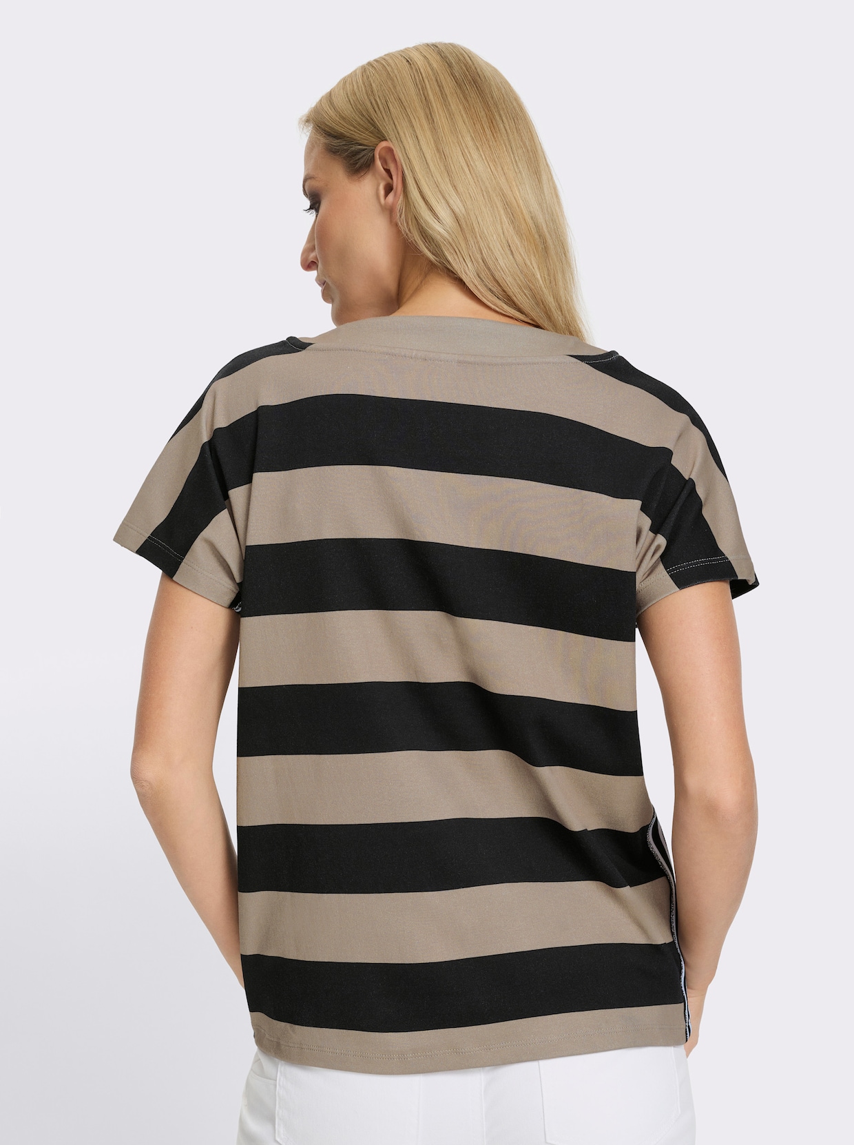 heine T-Shirt - schwarz-sesam-geringelt