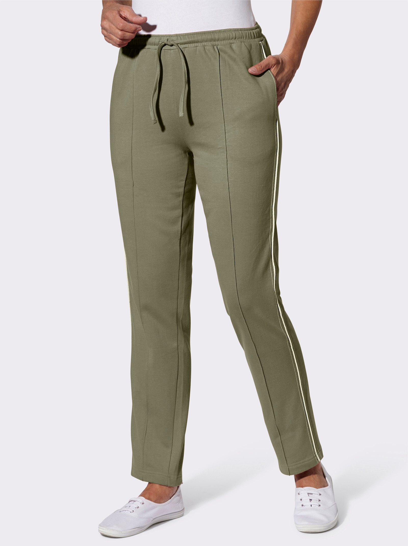 Tepláky s bočními kapsami - khaki