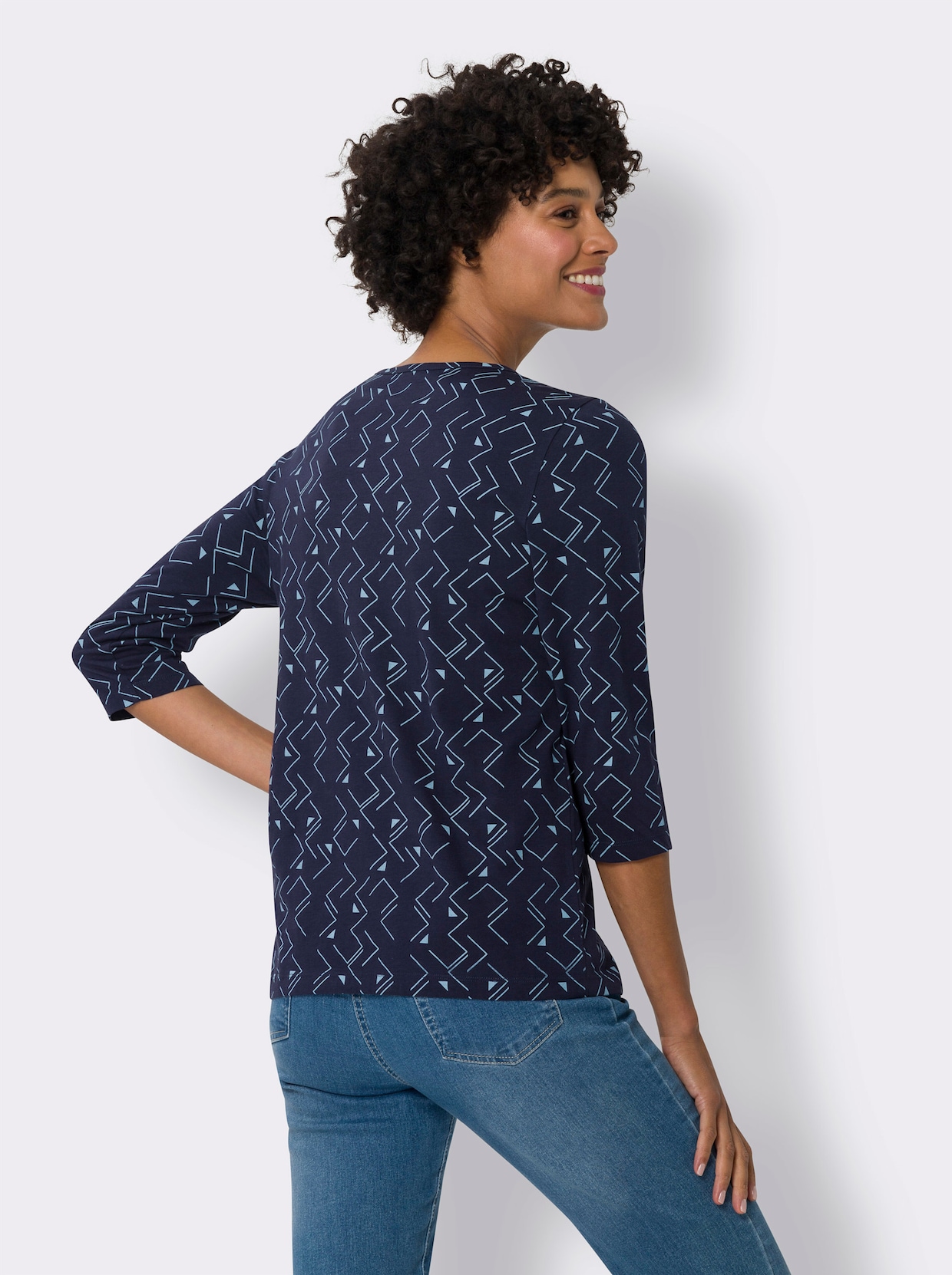 3/4-Arm-Shirt - marine-himmelblau