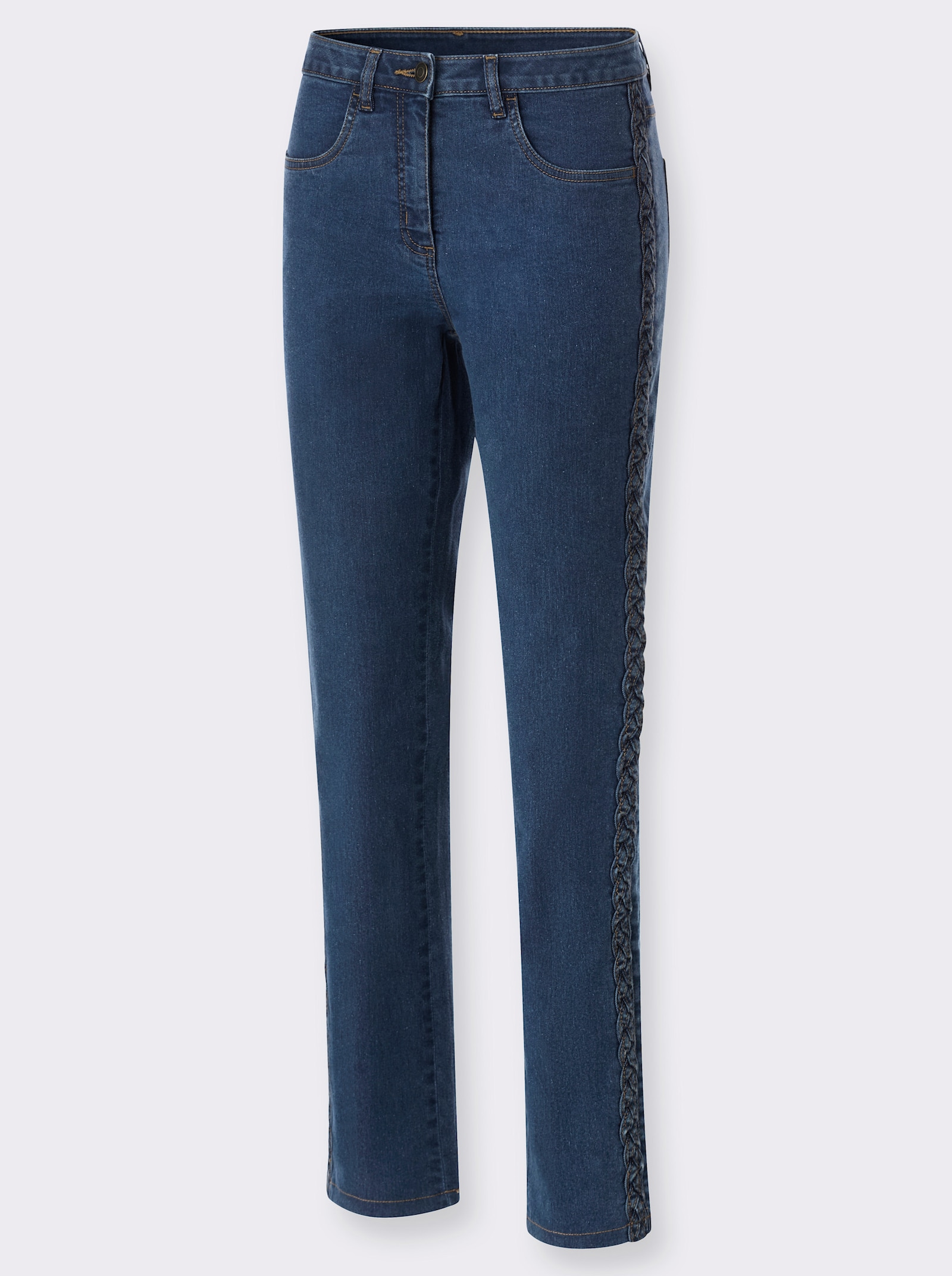 Jeans mit geflochtenem Zierband - blue-stone-washed
