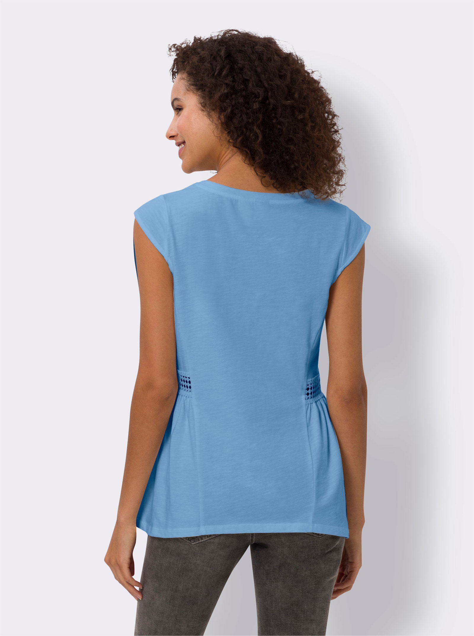 heine Longshirt mit Spitzen-Einsatz - himmelblau