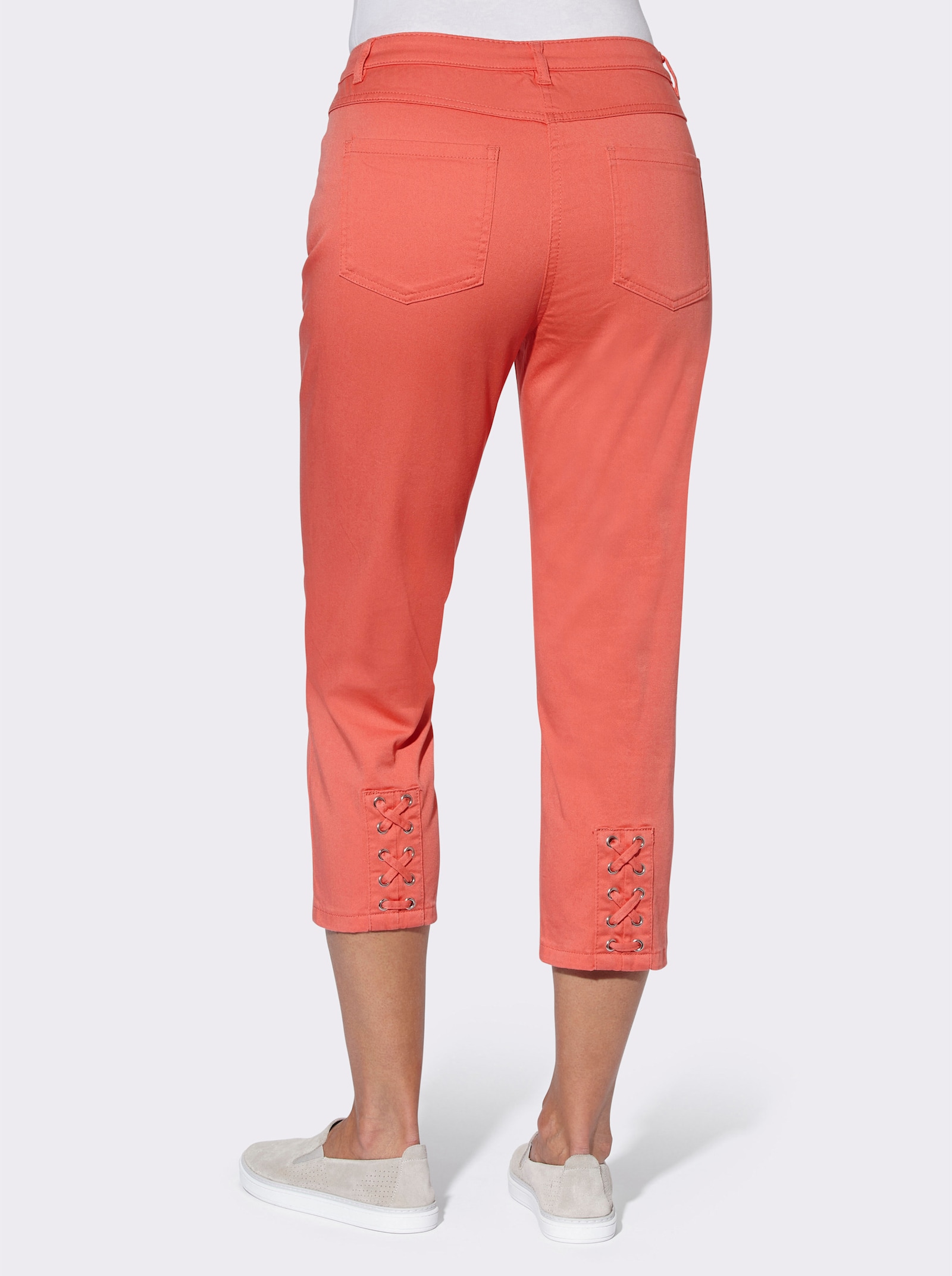 3/4-Jeans mit Bändchen-Verzierung - koralle