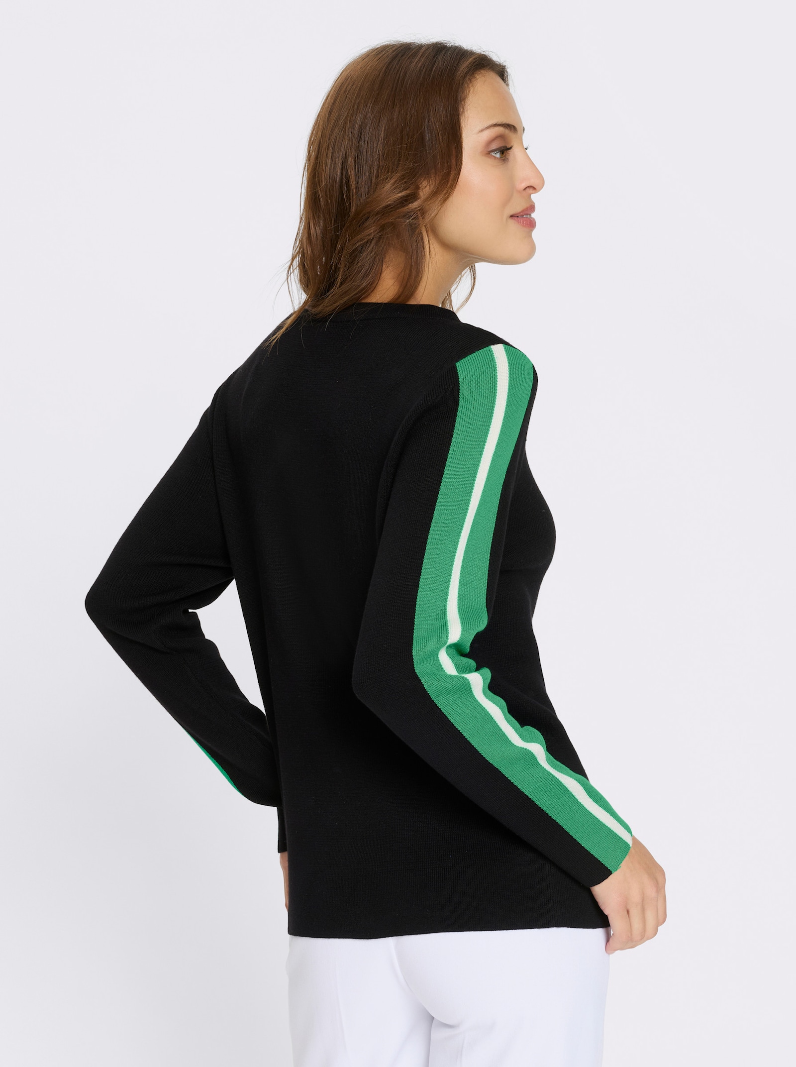 Pulóver, dlhé rukávy, kontrastné pruhy-rukávy - čier-zel. vzor