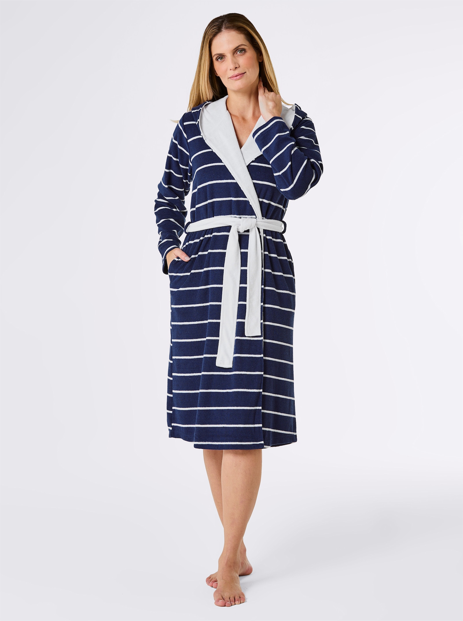Comtessa Bademantel - marine-weiss-geringelt