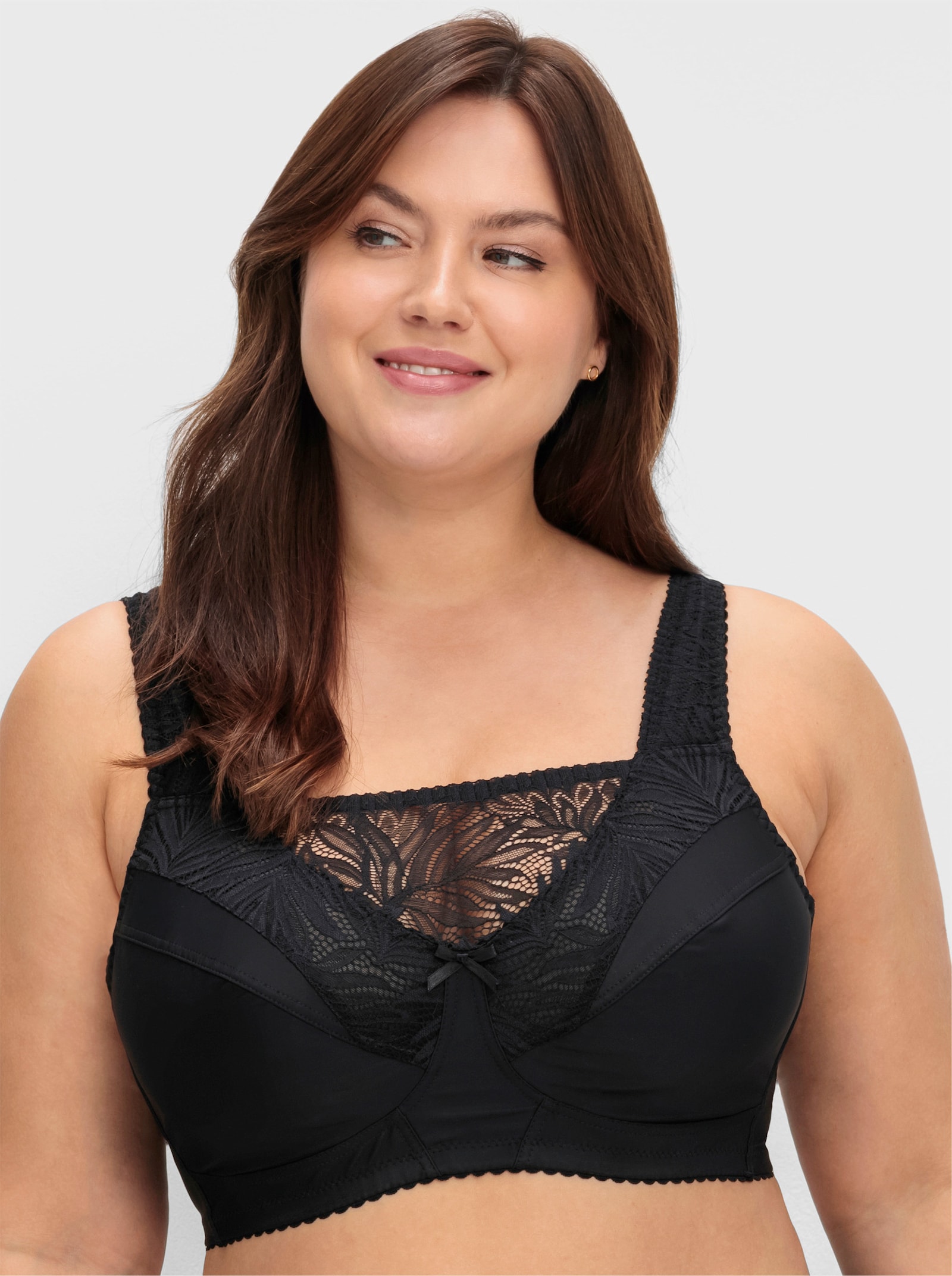 sheego BH ohne Bügel mit Spitzeneinsatz - schwarz