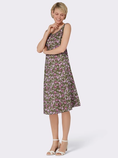 Blumenkleid ohne Ärmel - khaki-mauve-bedruckt